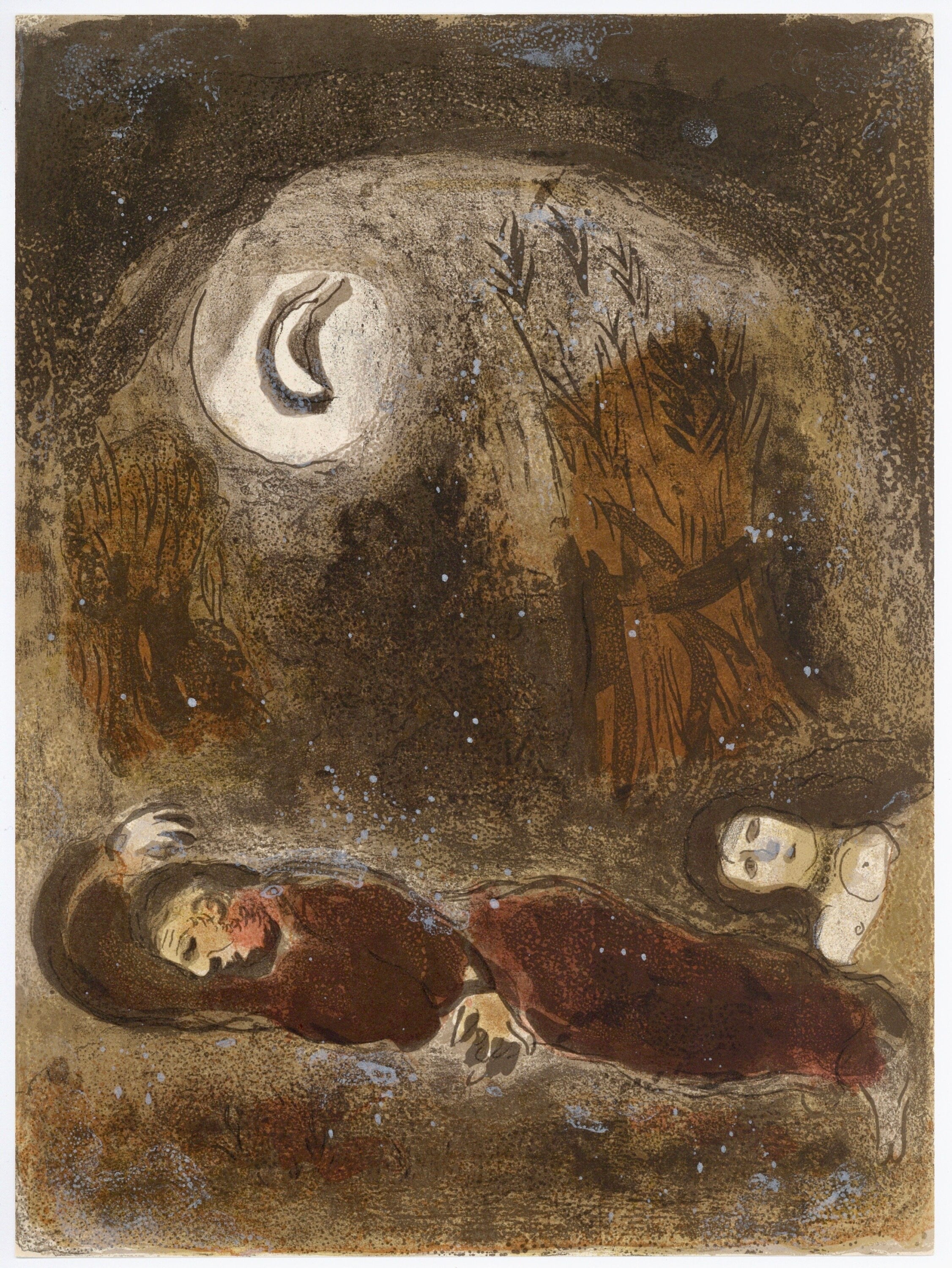 Marc Chagall, Ruth at the feet of Boaz (Mourlot 117-46; Cramer 25), Drawings from the Bible, Verve: Revue, Limited Edition Lithograph