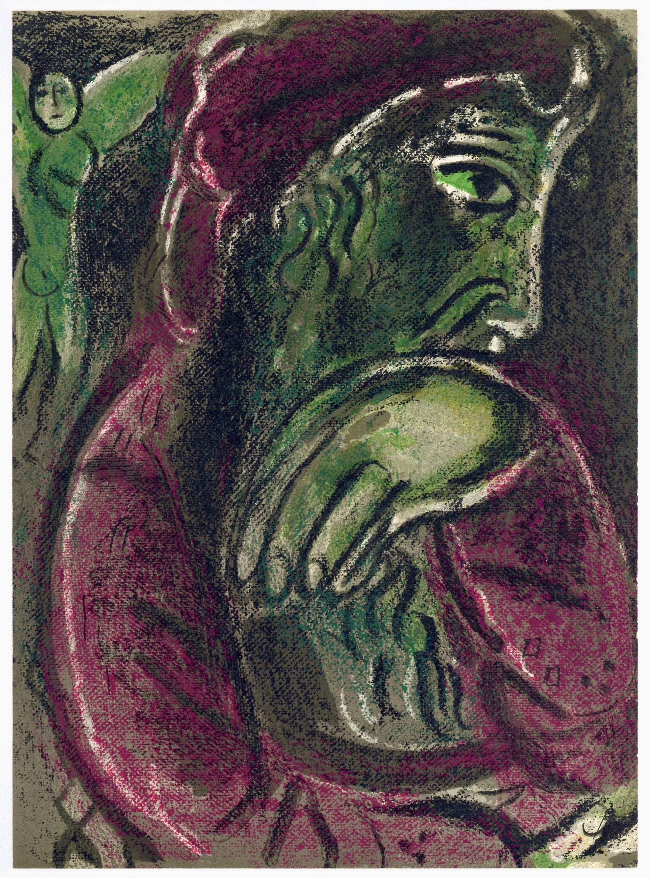 Marc Chagall, Job in despair (Mourlot 117-46; Cramer 25), Drawings from the Bible by Marc Chagall, Verve: Revue, Limited Edition Lithograph