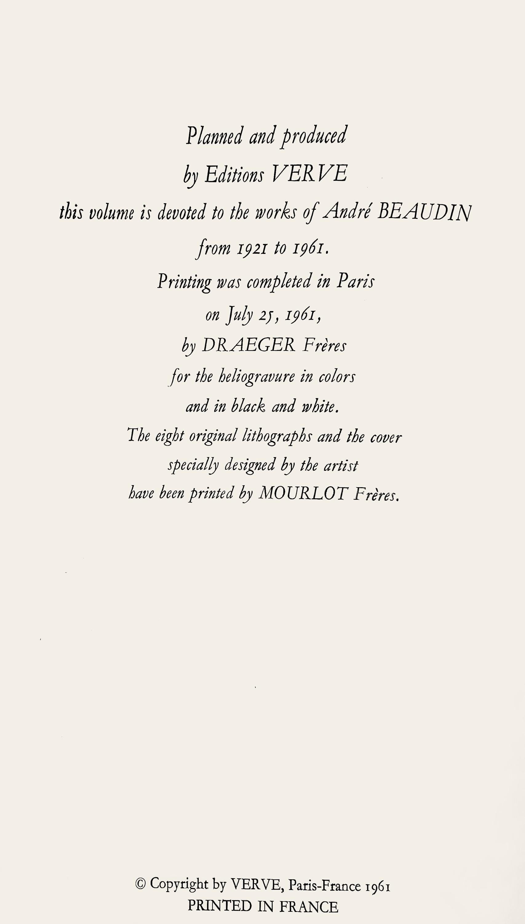 André Beaudin, Composition, André Beaudin, Verve: Revue Artistique, Limited Edition Lithograph