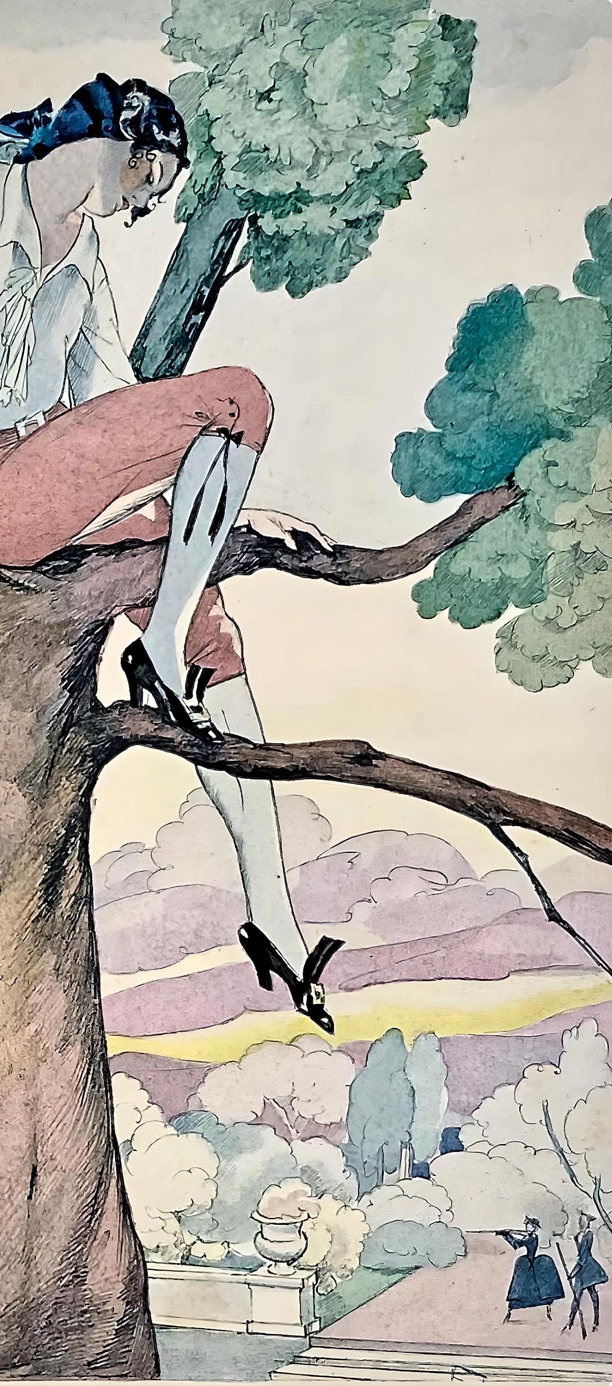 Umberto Brunelleschi, Composition, La Leçon d'amour dans un parc, Limited Edition Lithograph