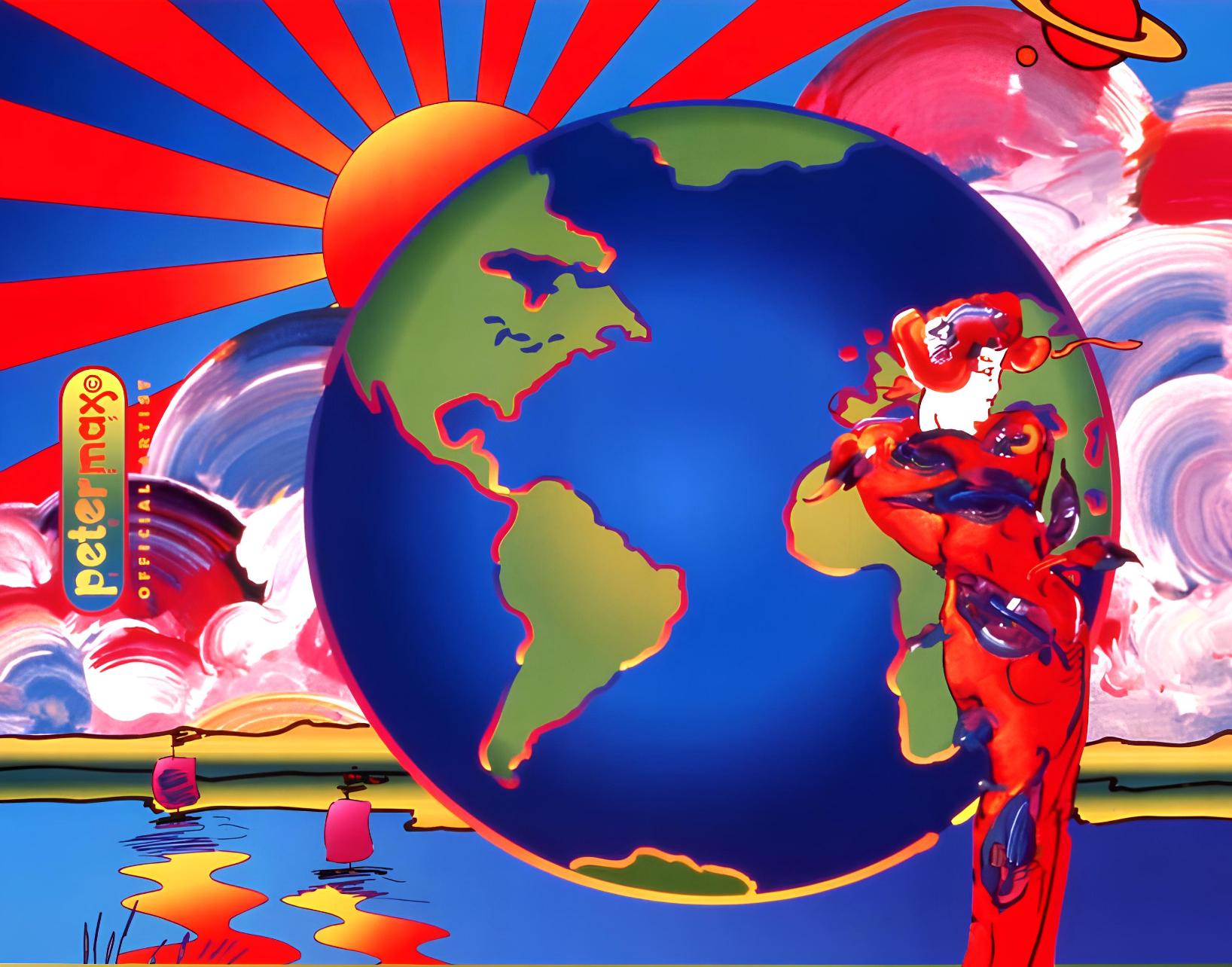 Peter Max, Earth Day, 1995, Hand Signed, Official Edition Offset Lithograph