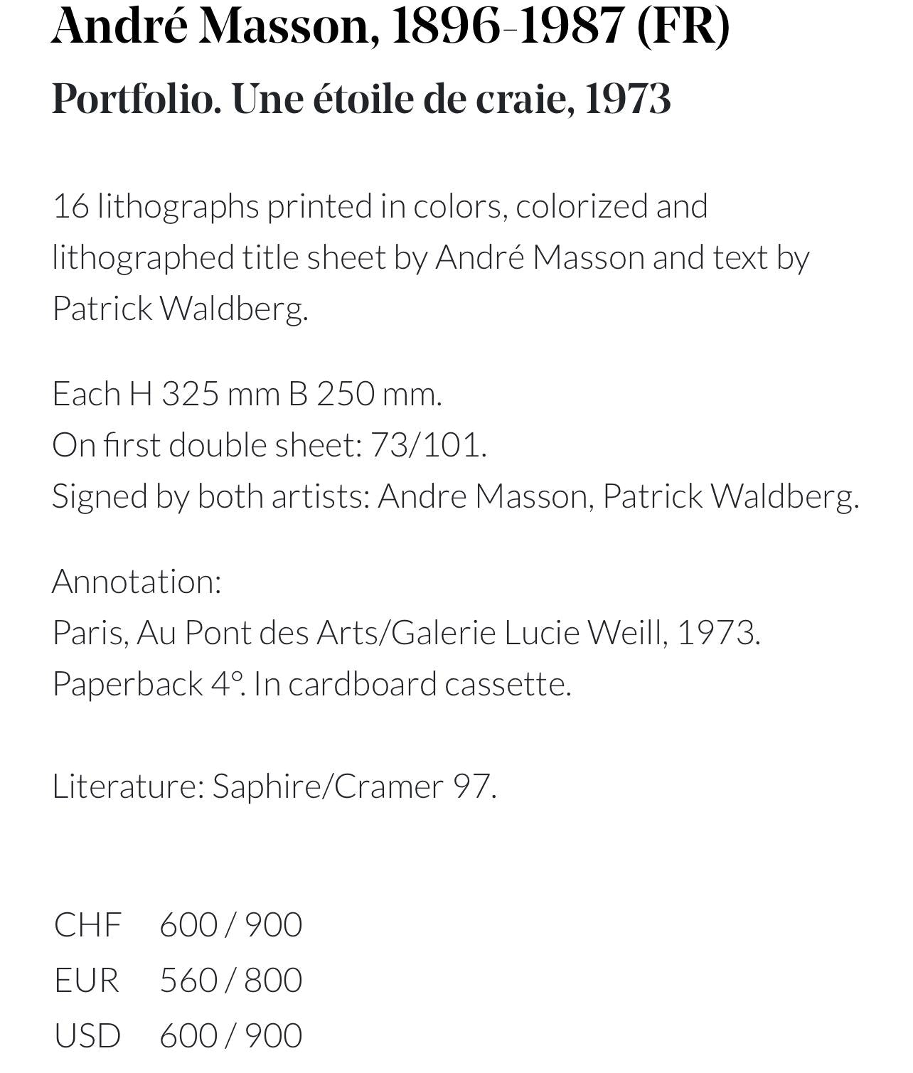 André Masson, Composition (Cramer 97), Une Étoile de Craie, Limited Edition Lithograph