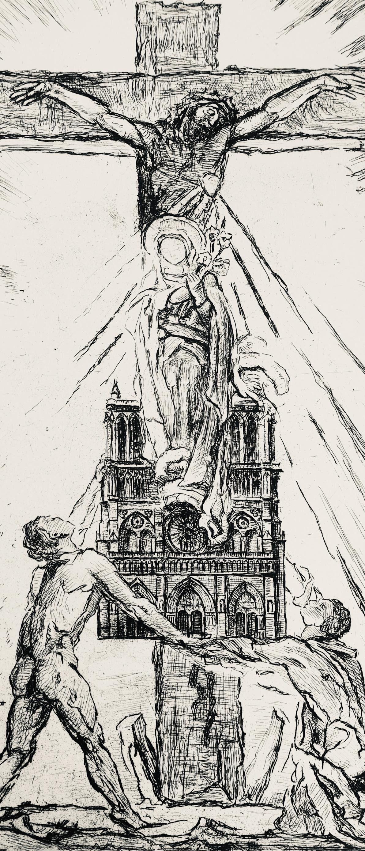 George Desvallières, Crucifix de Notre Dame, A La gloire à Paris, Limited Edition Etching