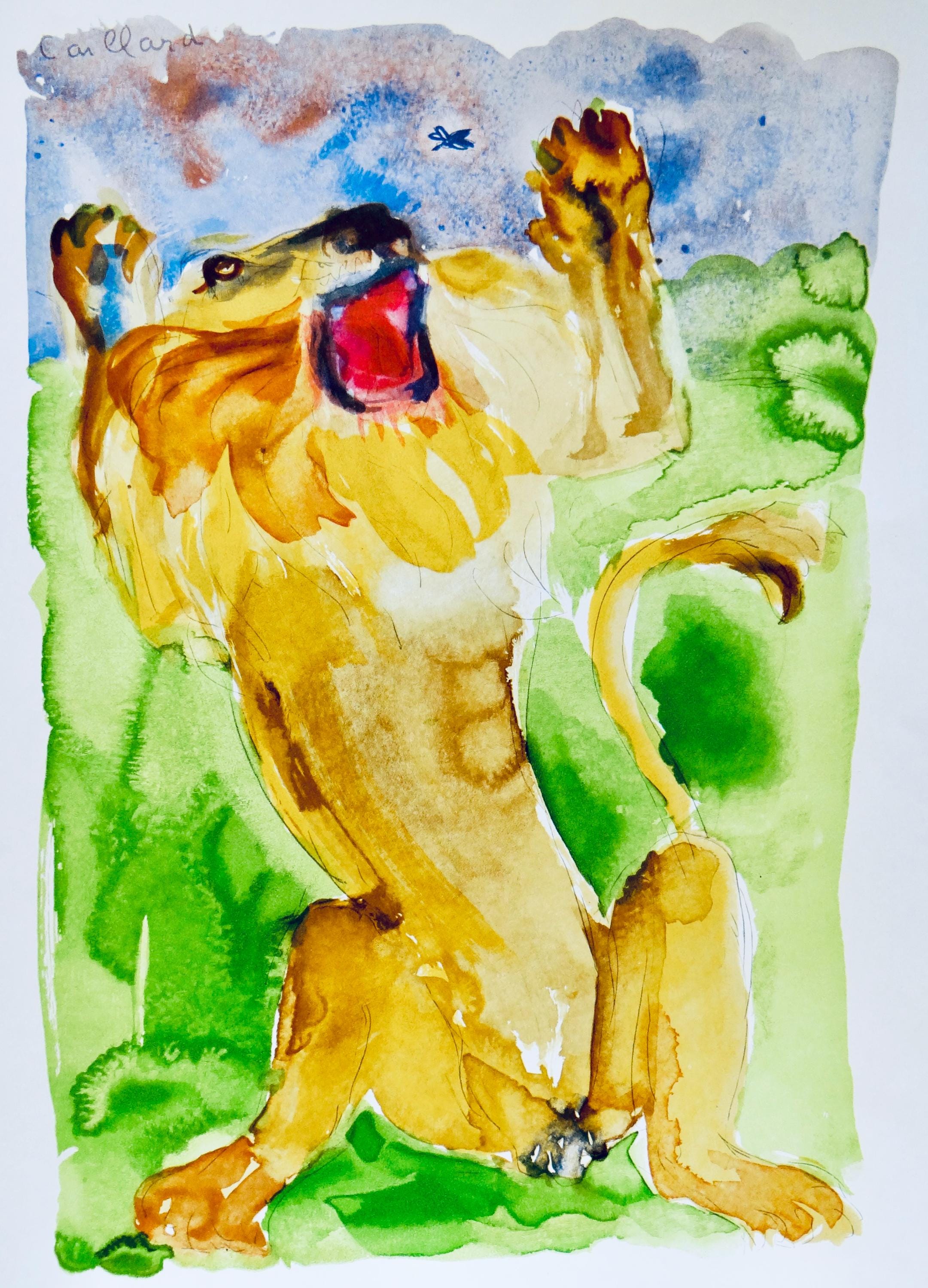 Hugues Christian Caillard, Le lion et le moucheron, Vingt fables de La fontaine, Limited Edition Woodcut