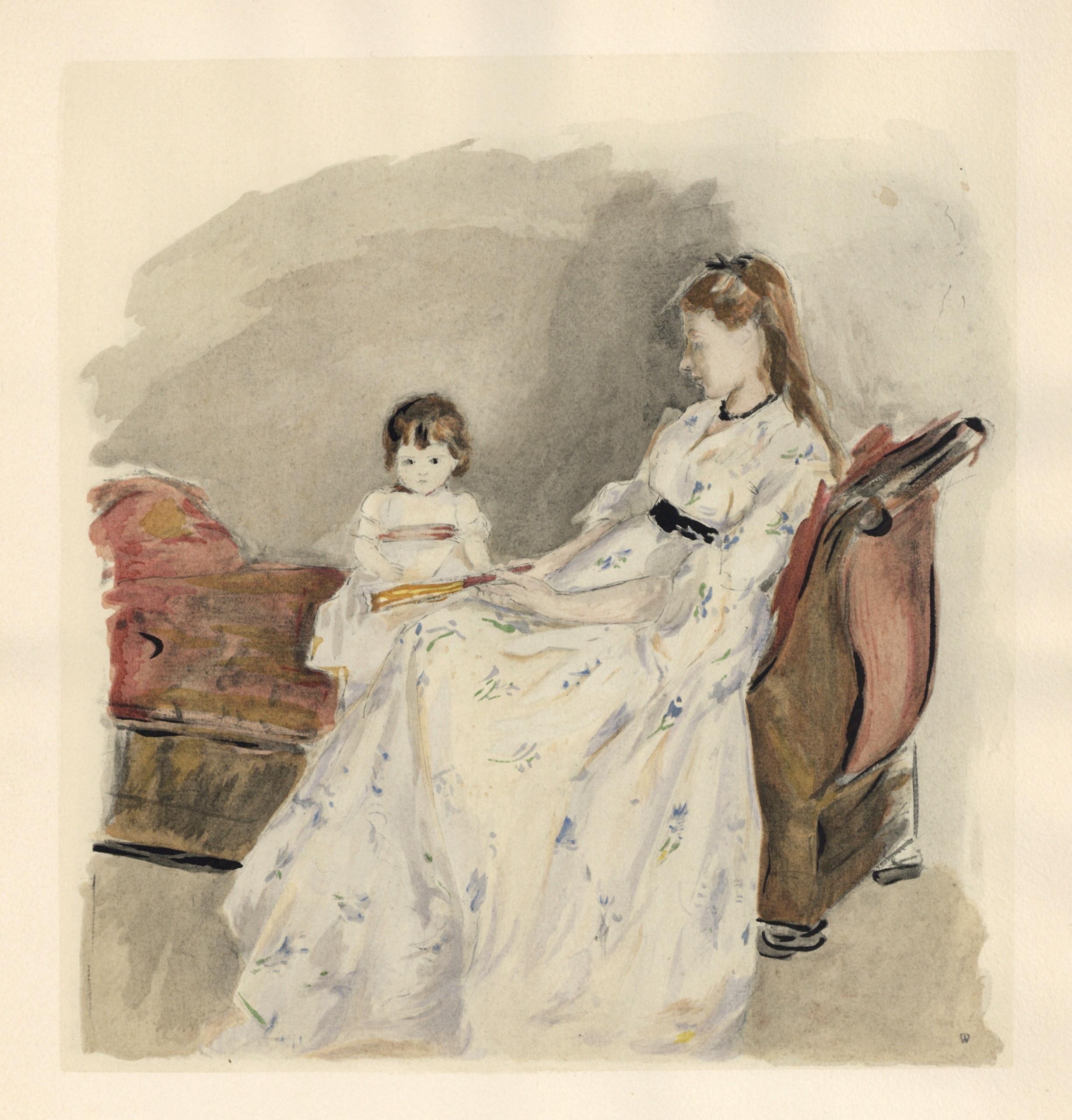 Berthe Morisot, Jeune Femme et Enfant sur un canapé (Mme Pontillon et sa fille), Berthe Morisot Seize Aquarelles, Limited Edition Lithograph