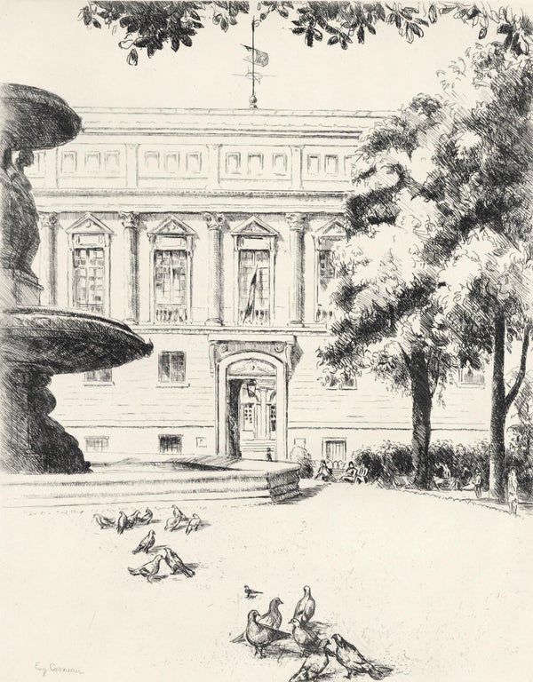 Eugène Corneau, La Bibliothèque nationale, A La gloire à Paris, Limited Edition Etching