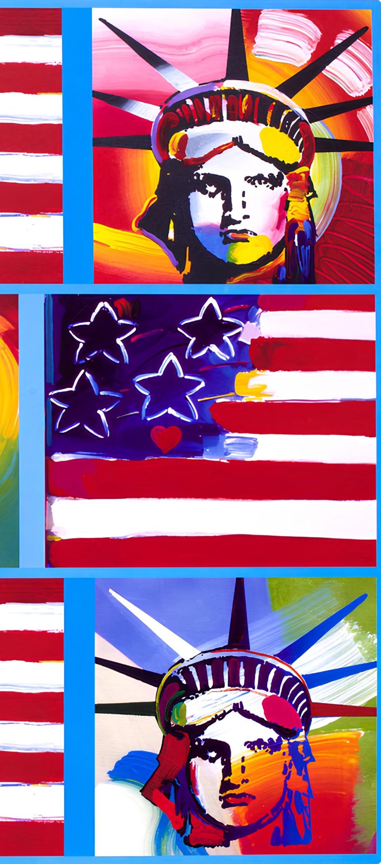 Peter Max, 4 Liberty Heads, 2005, Hand Signed, Official Edition Offset Lithograph