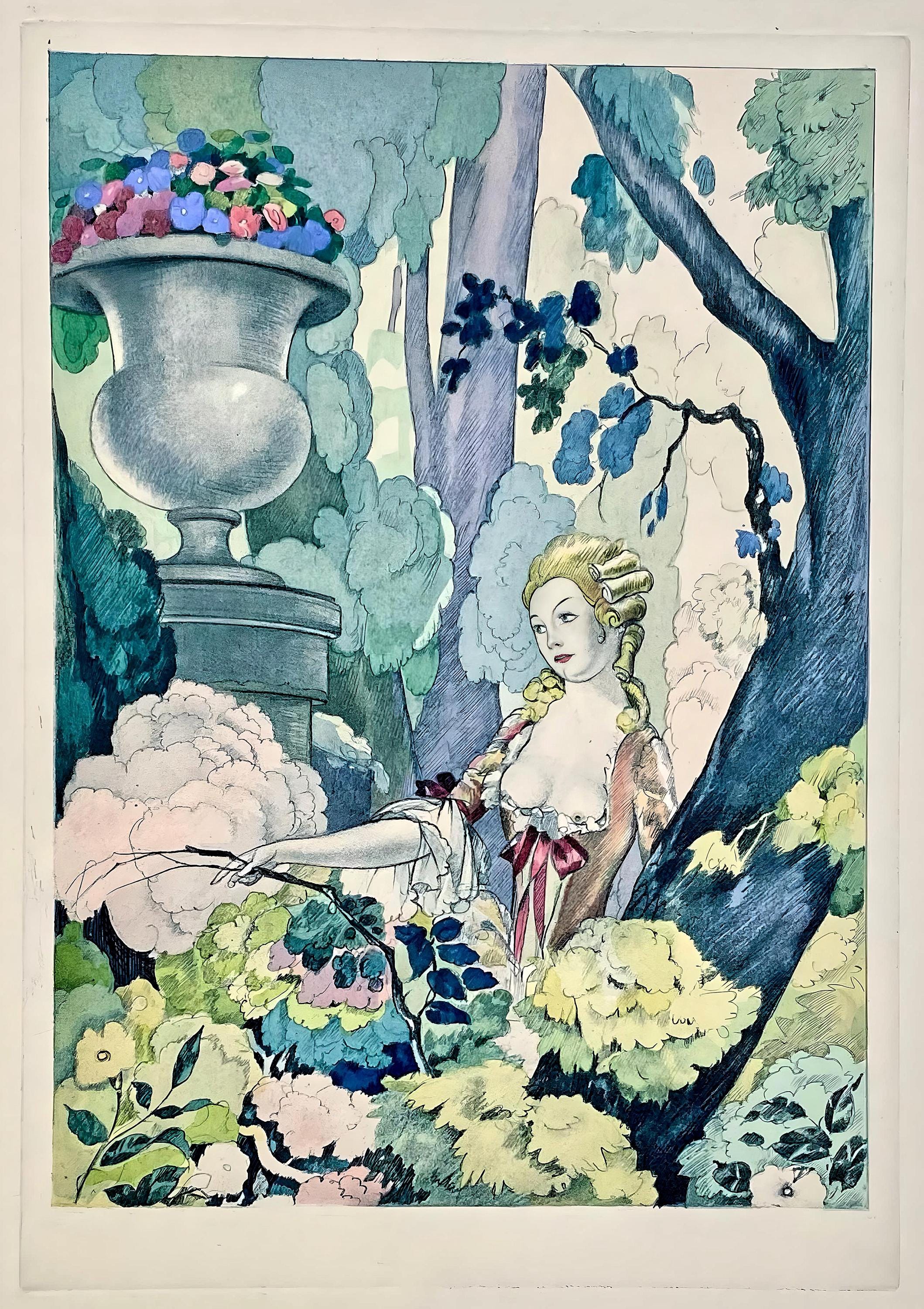 Umberto Brunelleschi, Composition, La Leçon d'amour dans un parc, Limited Edition Lithograph