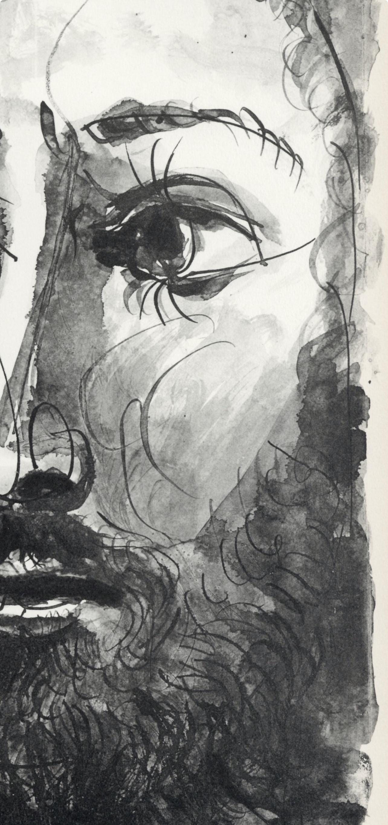 Pablo Picasso, Visage d'homme barbu à épaisse (Cramer No. 84), 40 dessins de Picasso en marge du Buffon, Limited Edition Lithograph