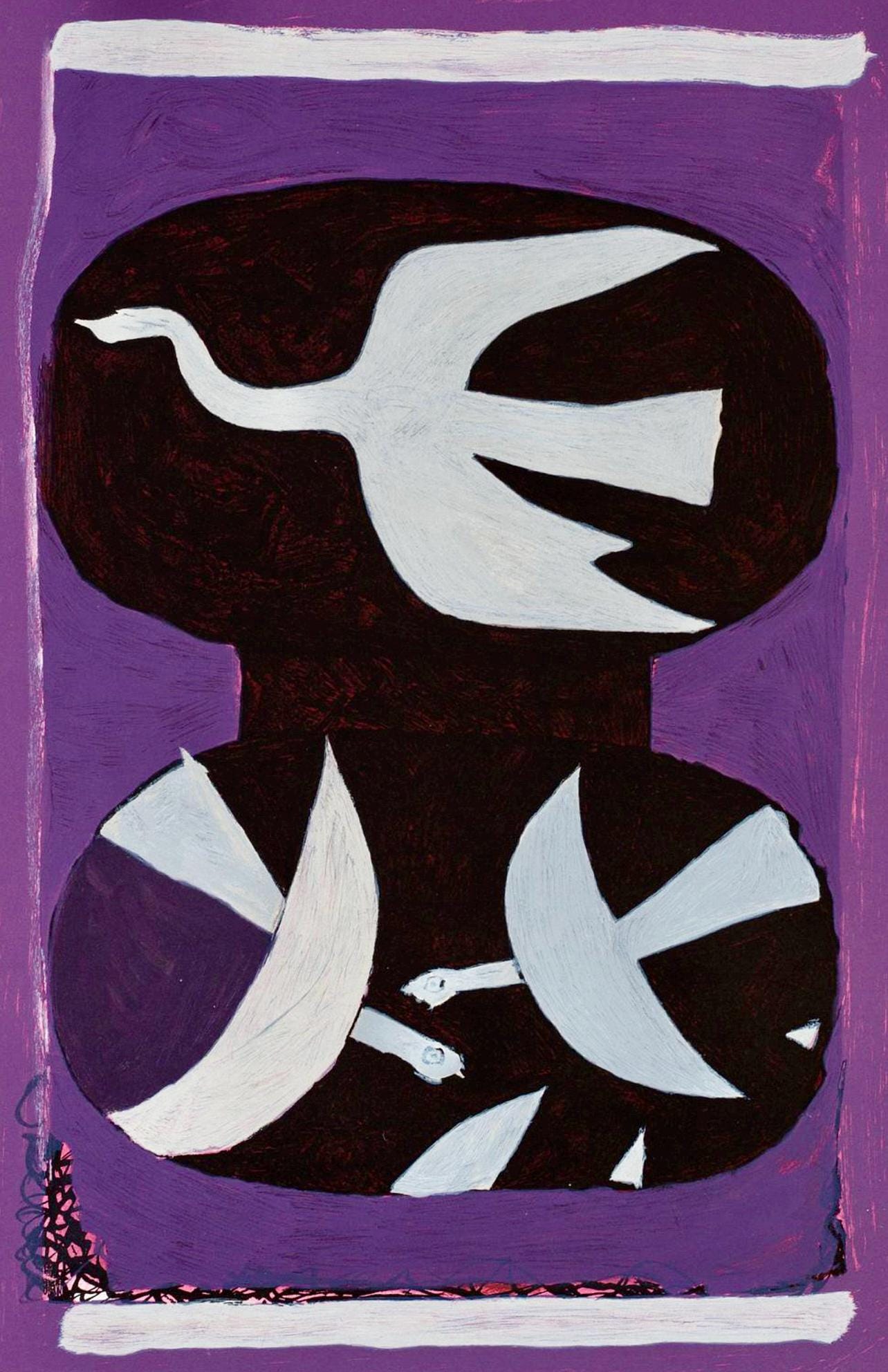 Georges Braque, Trois oiseaux sur fond violet, l’Hommage à Georges Braque, Derrière le miroir, Limited Edition Lithograph