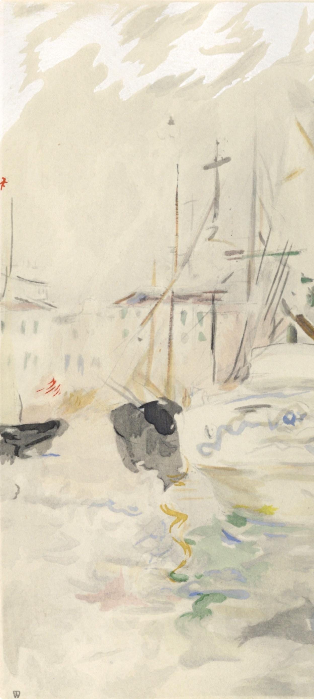 Berthe Morisot, Bateau blanc dans le port de Nice, Berthe Morisot Seize Aquarelles, Limited Edition Lithograph