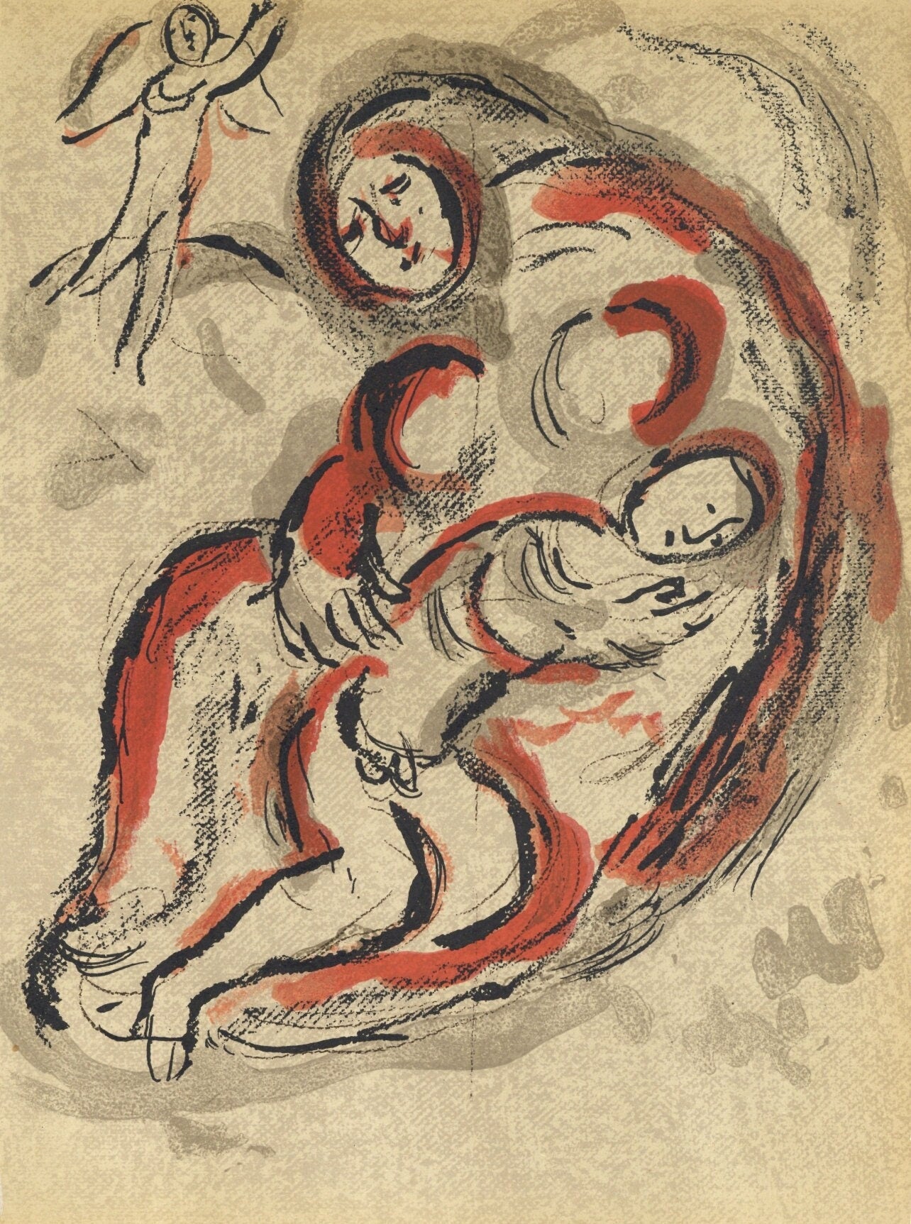 Marc Chagall, Hagar in the Desert (Mourlot 117-46; Cramer 25), Drawings from the Bible, Verve: Revue, Limited Edition Lithograph