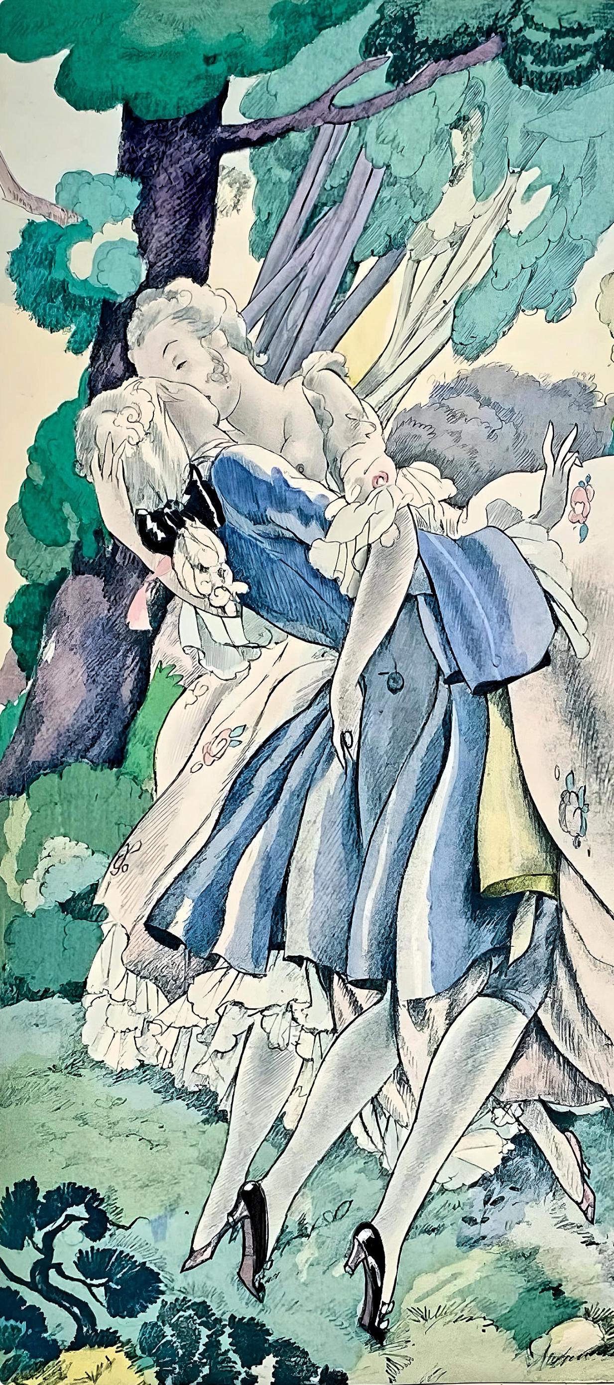 Umberto Brunelleschi, Composition, La Leçon d'amour dans un parc, Limited Edition Lithograph