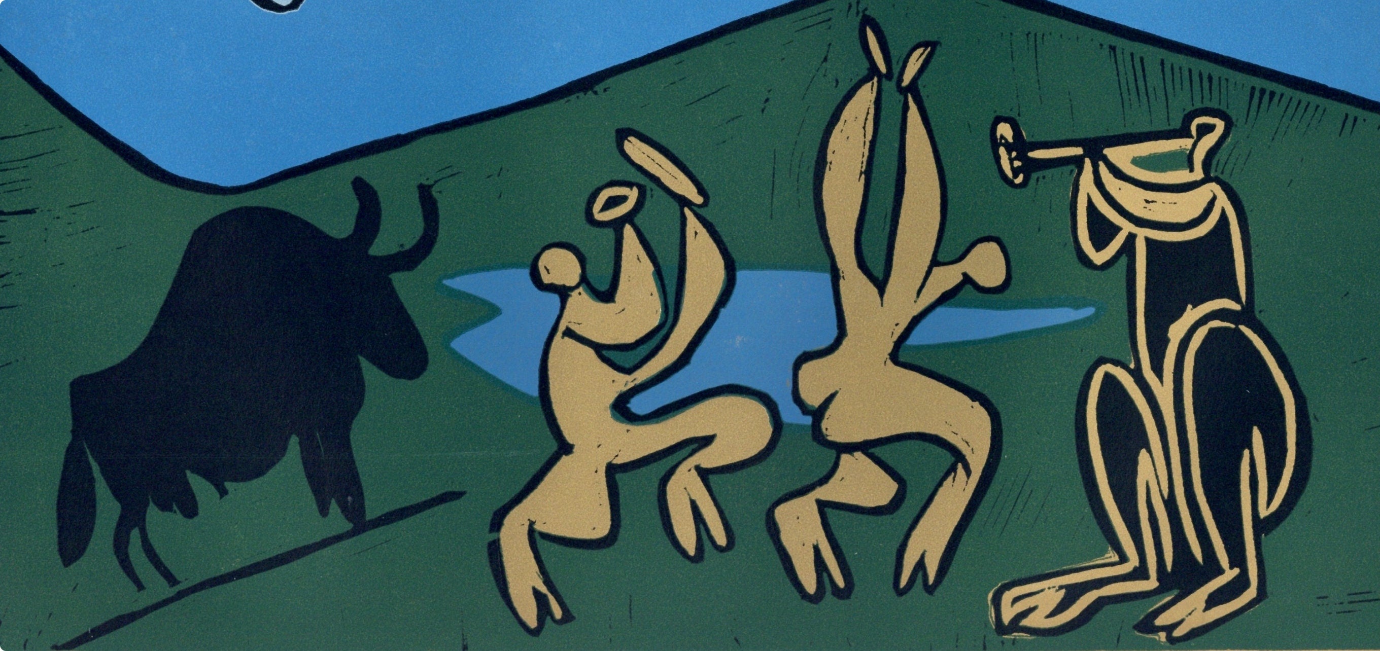 Pablo Picasso, Bacchanal with a Black Bull (Orozco 214), Grabados al linóleo, Limited Edition Linocut