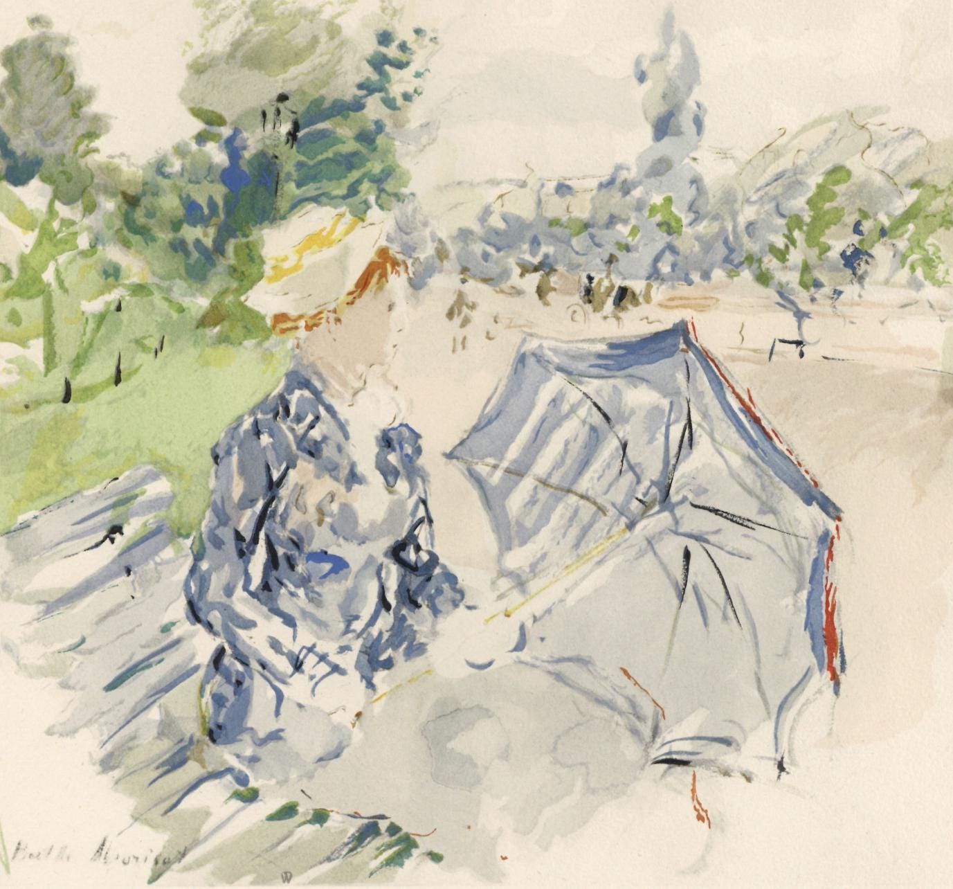 Berthe Morisot, Jeune femme assise avenue du Bois de Boulogne, Berthe Morisot Seize Aquarelles, Limited Edition Lithograph