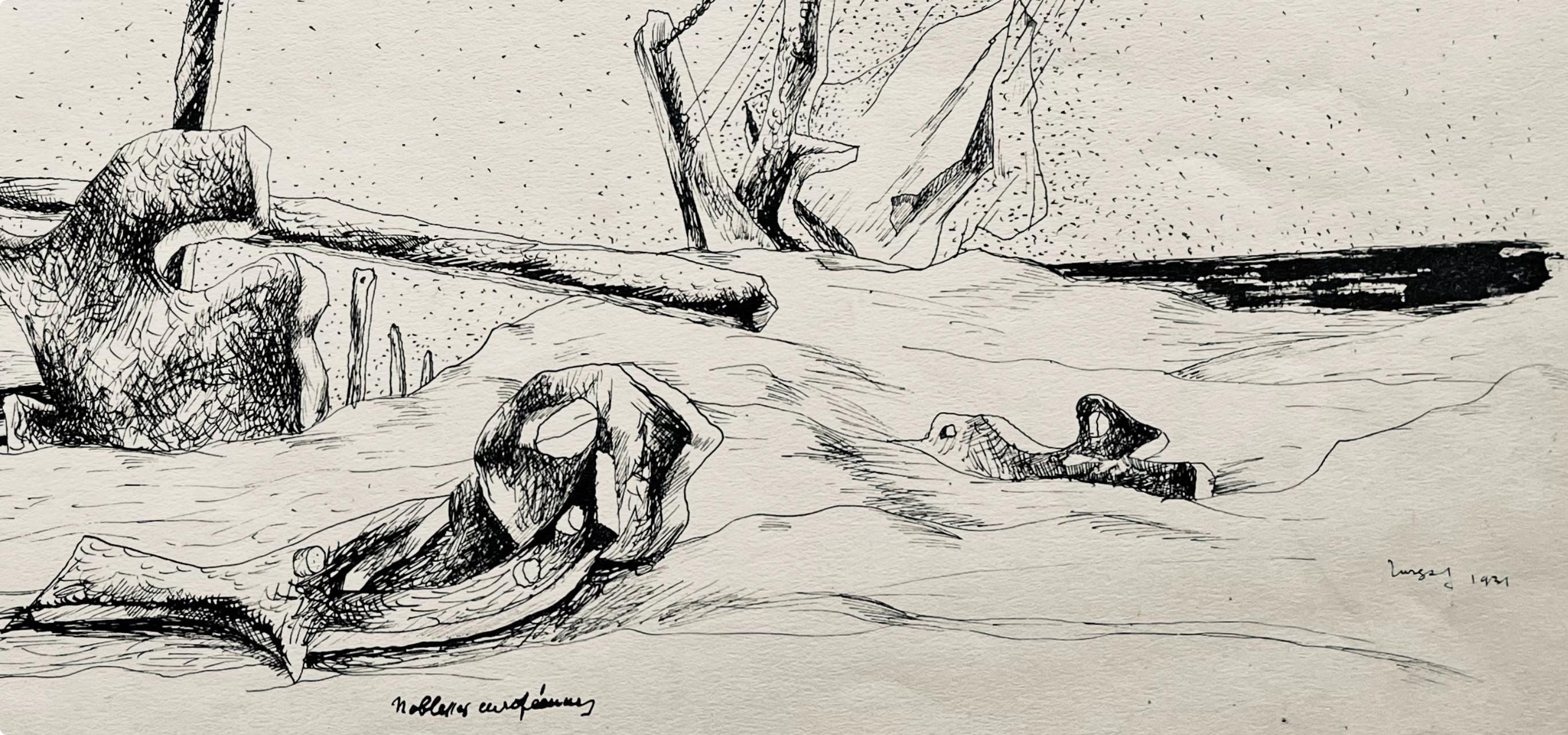 Jean Lurçat, noblesses européennes, huit dessins à la plume, Limited Edition Lithograph