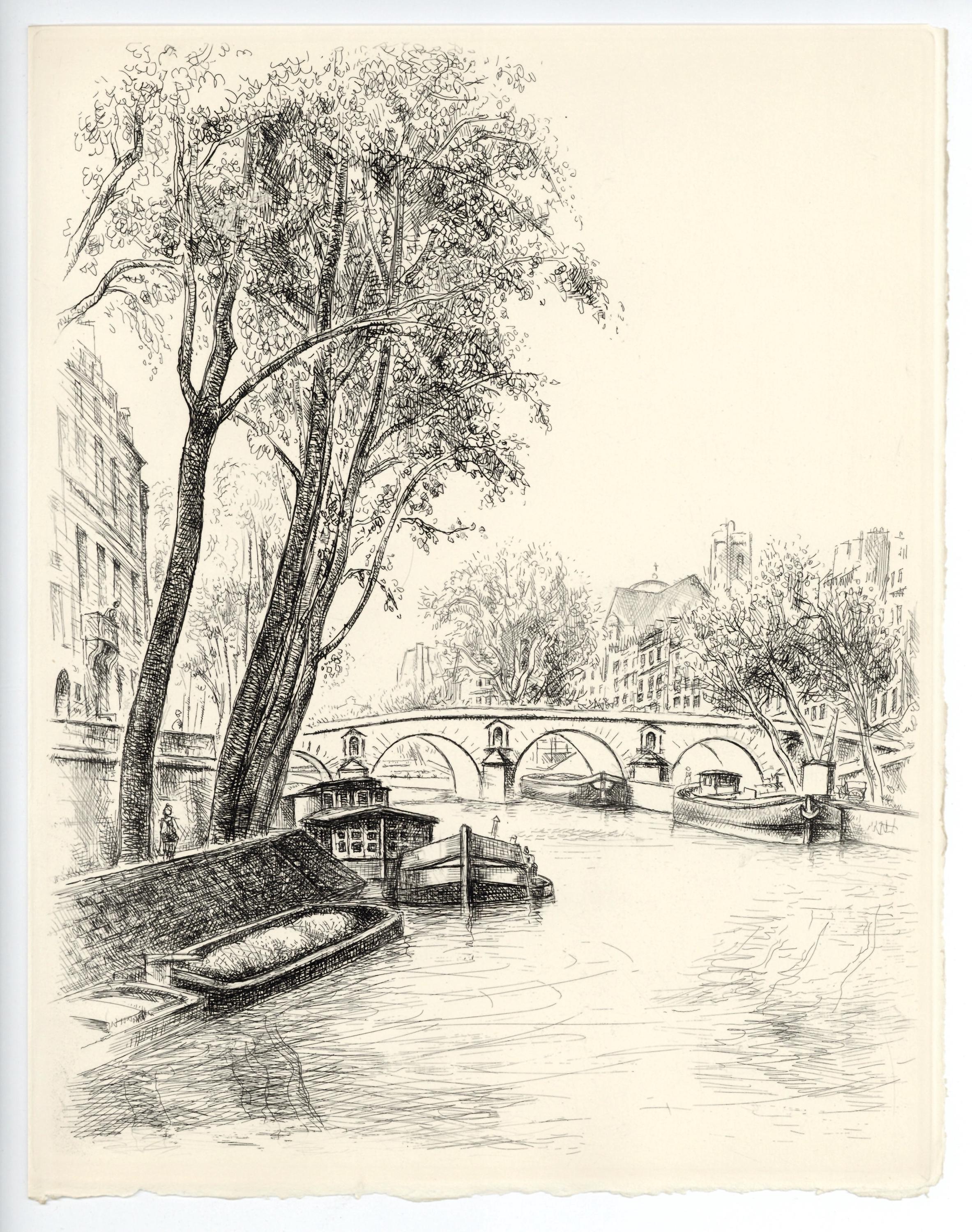Robert Lotiron, Île Saint-Louis, A La gloire à Paris, Limited Edition Etching