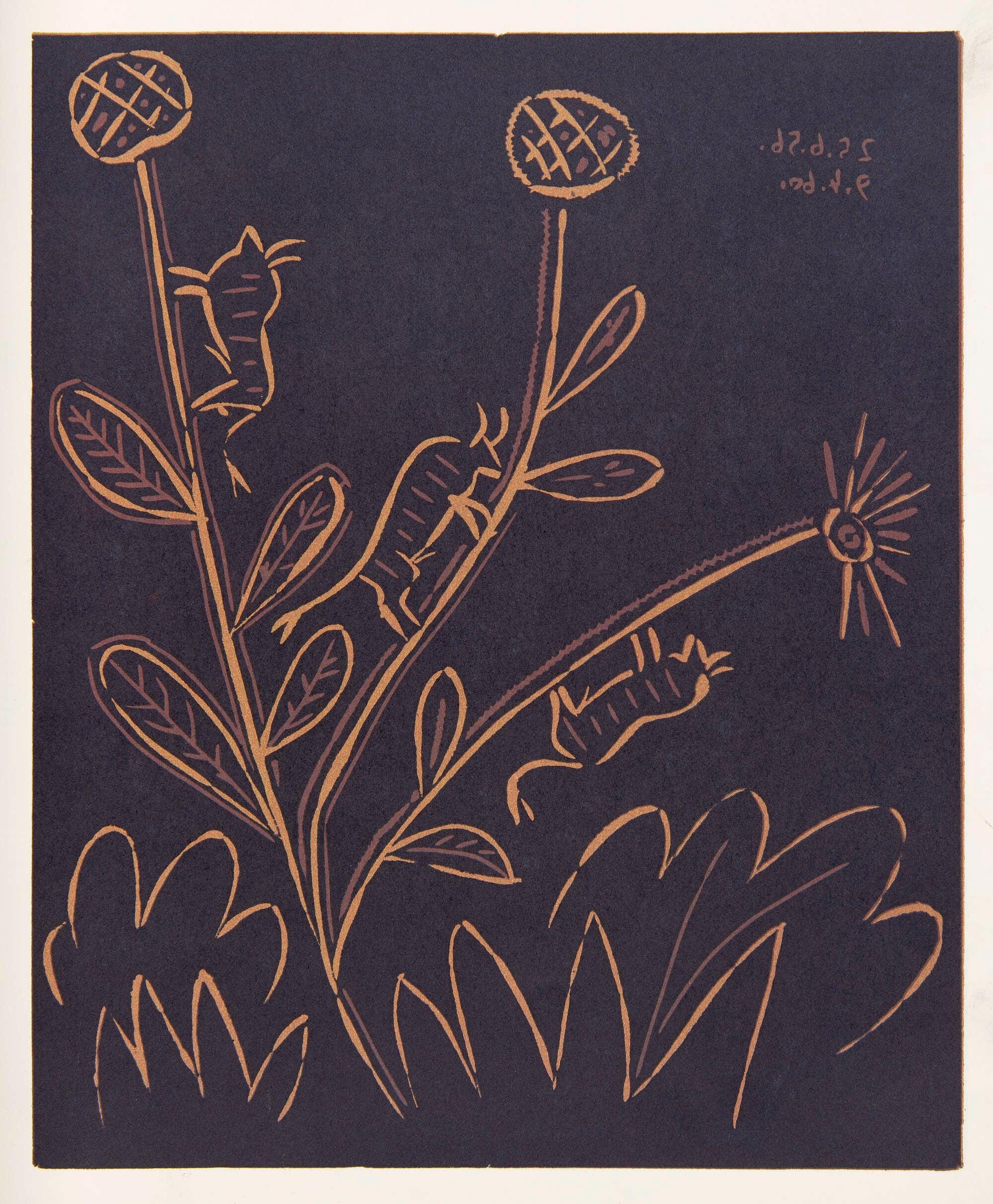 Pablo Picasso, Plant with Little Bulls (Orozco 214), Grabados al linóleo, Limited Edition Linocut