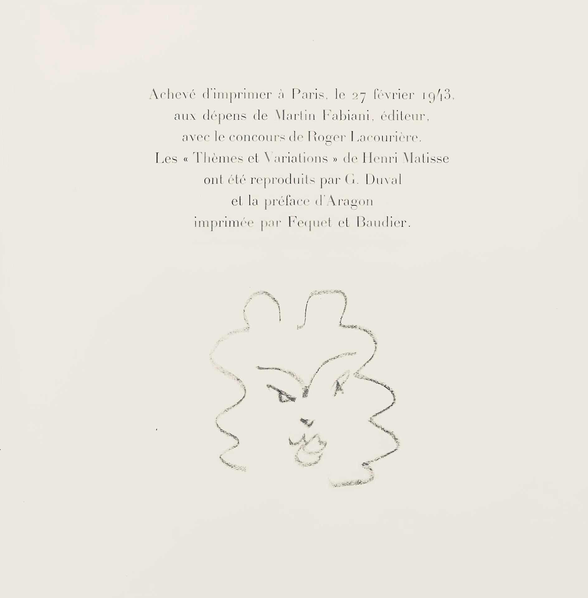Henri Matisse, Série N Gc'S, var. 6 (Duthuit 9), Henri Matisse, Dessins, Thèmes et variations, Limited Edition Lithograph