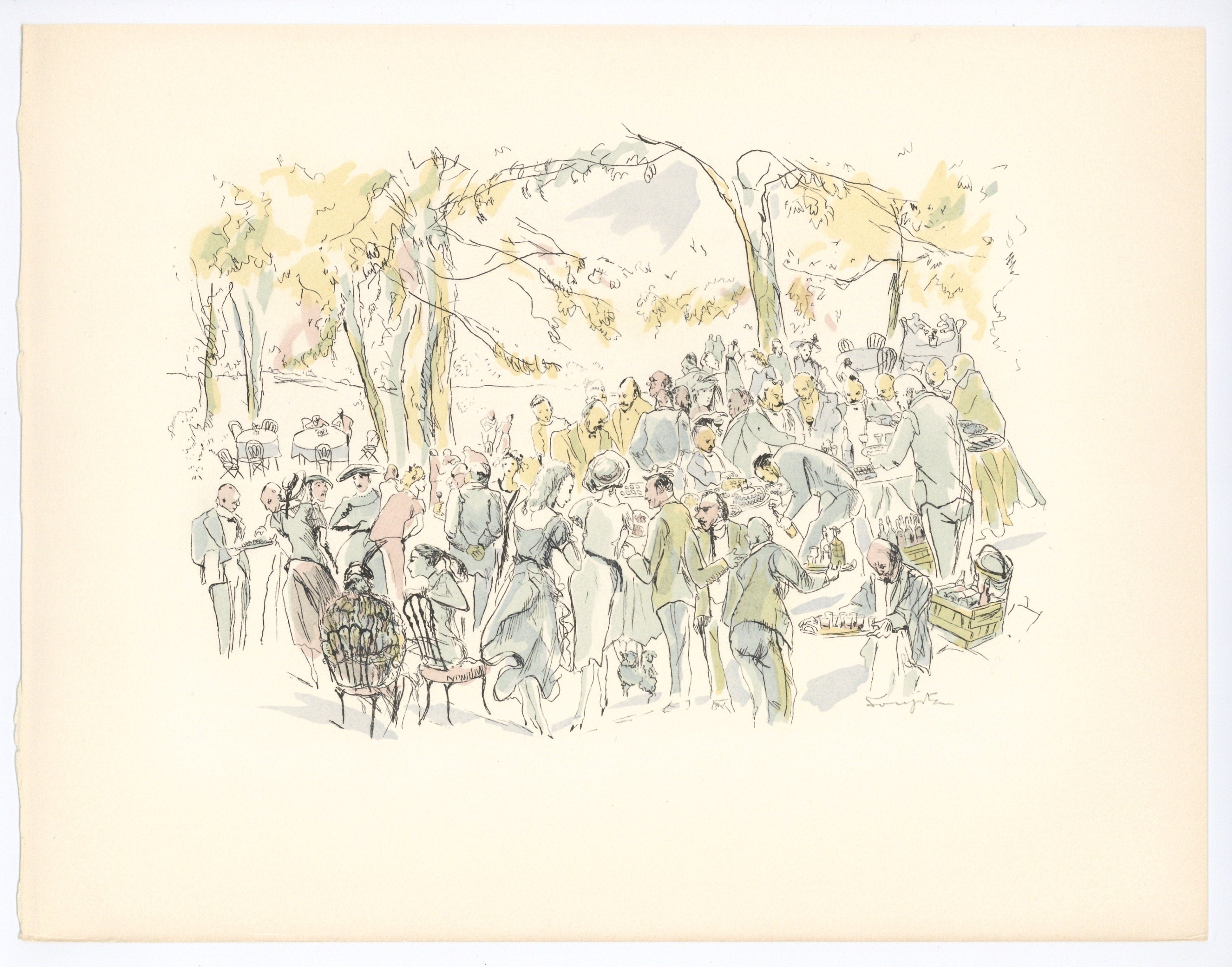 Léonard Tsugouharu Foujita (藤田 嗣治), Garden Party, Vins, Fleurs et Flammes, Limited Edition Lithograph