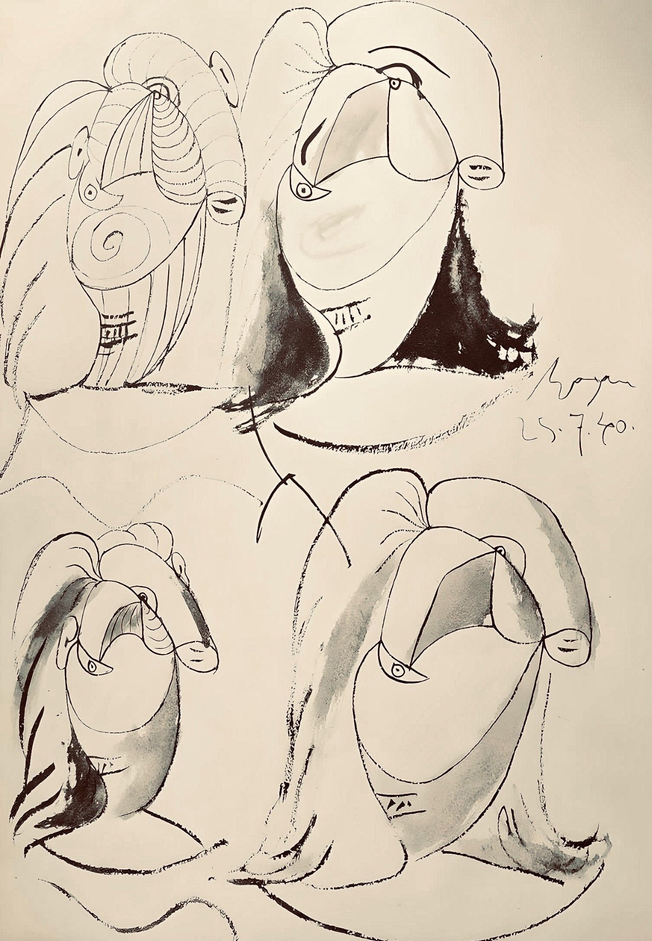Pablo Picasso, Composition, Carnet de dessins de Picasso, Cahiers d’Art, Limited Edition Lithograph