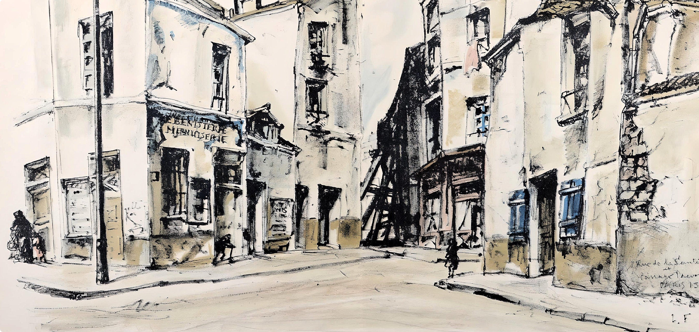 Léonard Tsugouharu Foujita (藤田 嗣治), Rue de la Santé, Au Temps de Paris Seine, Limited Edition Lithograph