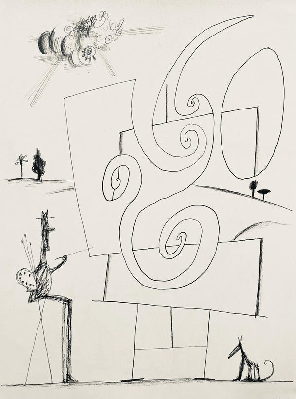 Saul Steinberg, Composition, Derrière le miroir, Limited Edition Lithograph
