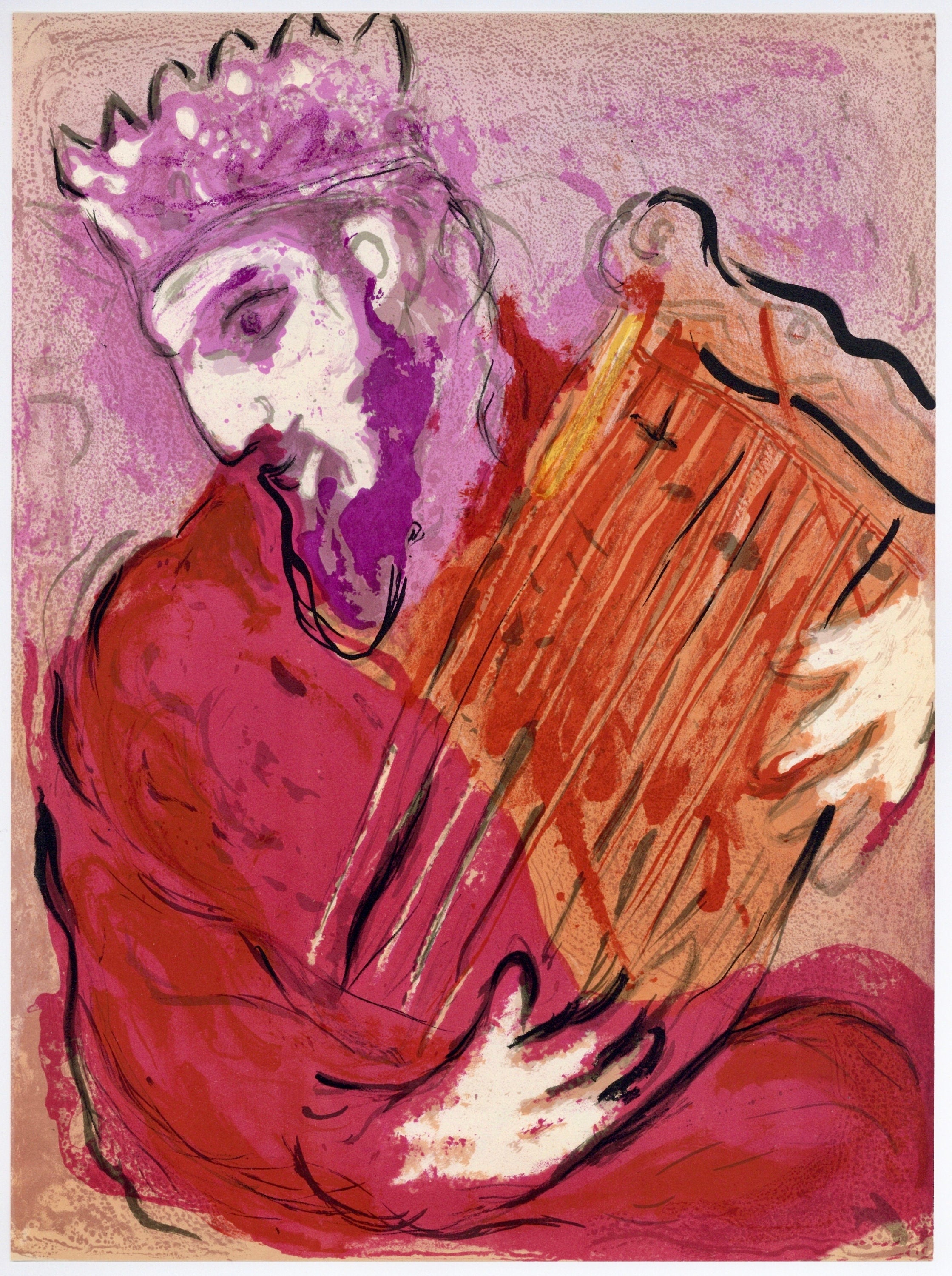 Marc Chagall, David a la harpe (Mourlot 117-46; Cramer 25), Drawings from the Bible by Marc Chagall, Verve, Limited Edition Lithograph