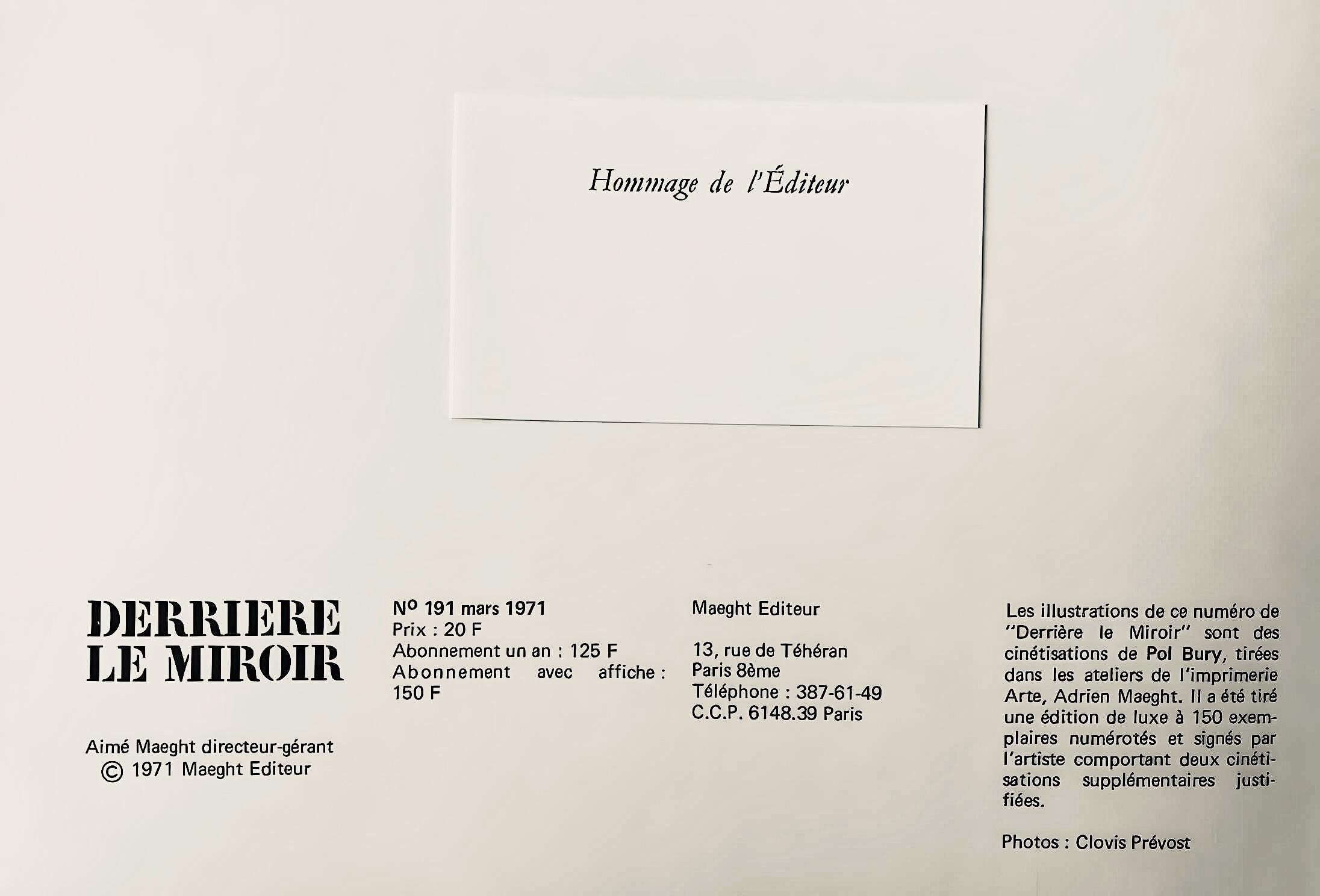 Pol Bury, Cinétisation, Derrière le miroir, Limited Edition Lithograph