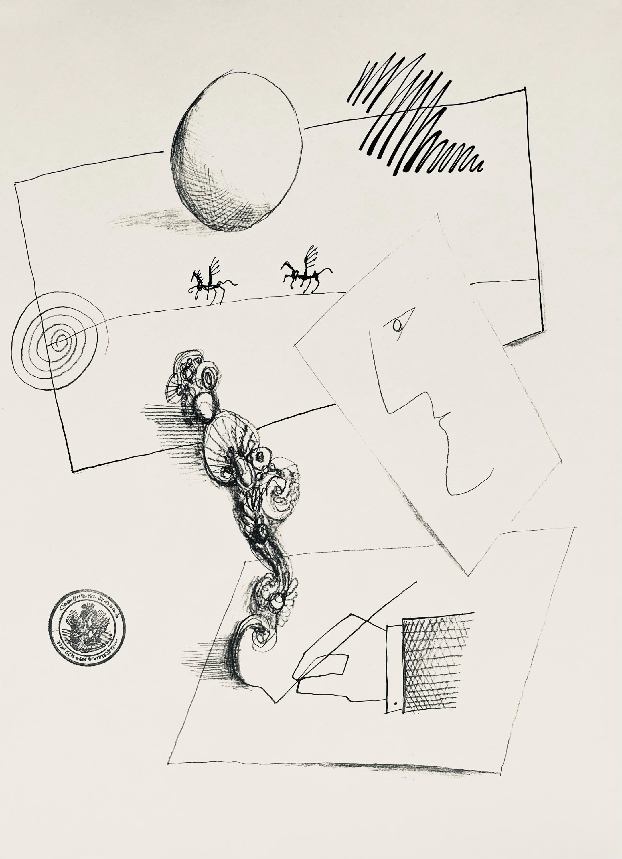 Saul Steinberg, Composition, Derrière le miroir, Limited Edition Lithograph
