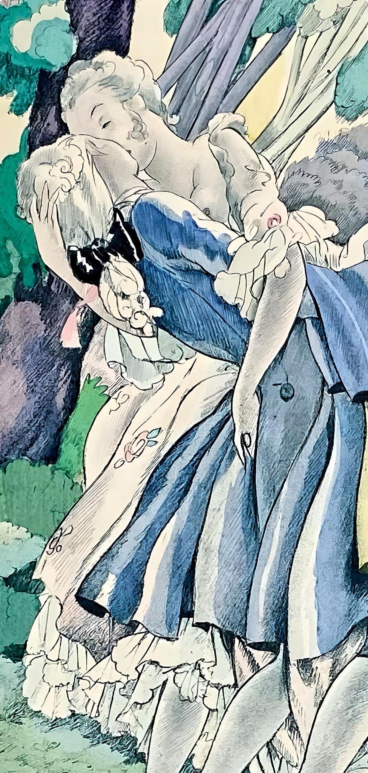 Umberto Brunelleschi, Composition, La Leçon d'amour dans un parc, Limited Edition Lithograph