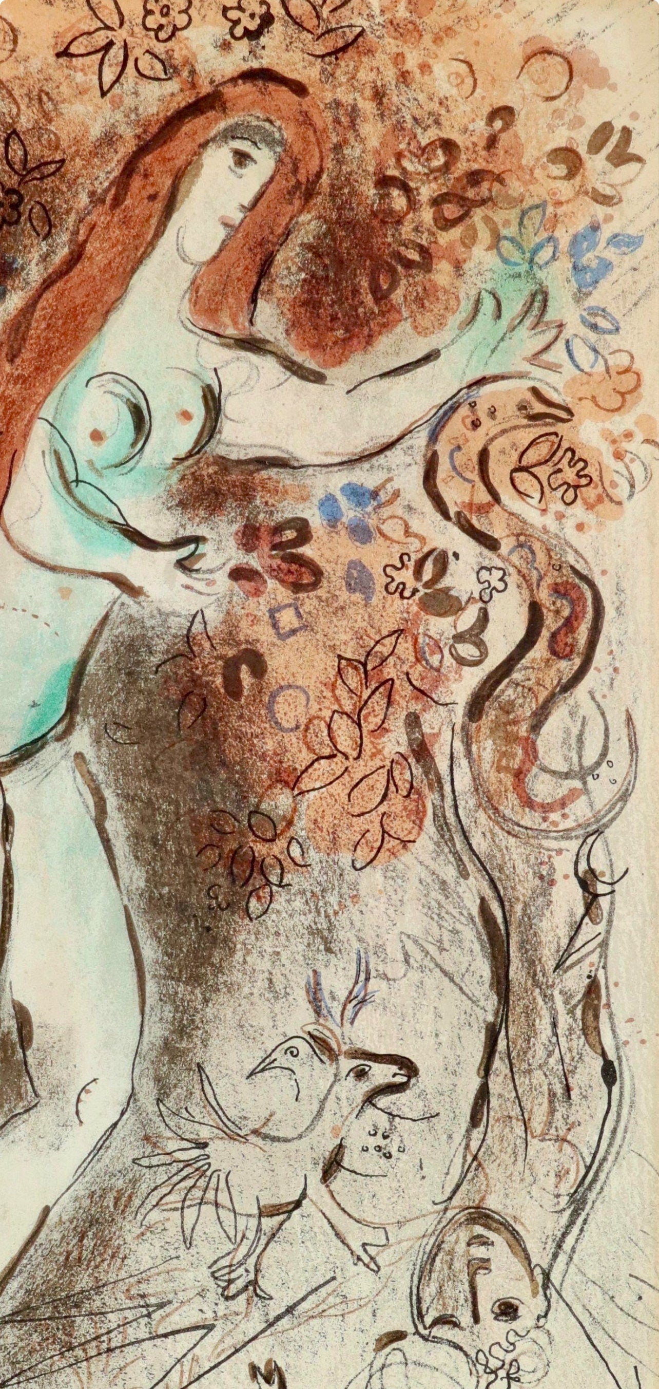 Marc Chagall, Adam, Eve and the forbidden fruit (Mourlot 117-46; Cramer 25), Drawings from the Bible, Verve, Limited Edition Lithograph