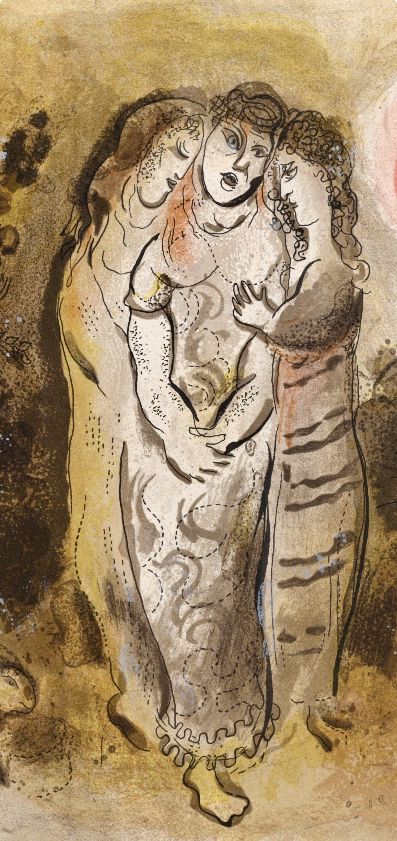 Marc Chagall, Naomi and her daughters-in-law (Mourlot 117-46; Cramer 25), Drawings from the Bible, Verve: Revue, Limited Edition Lithograph