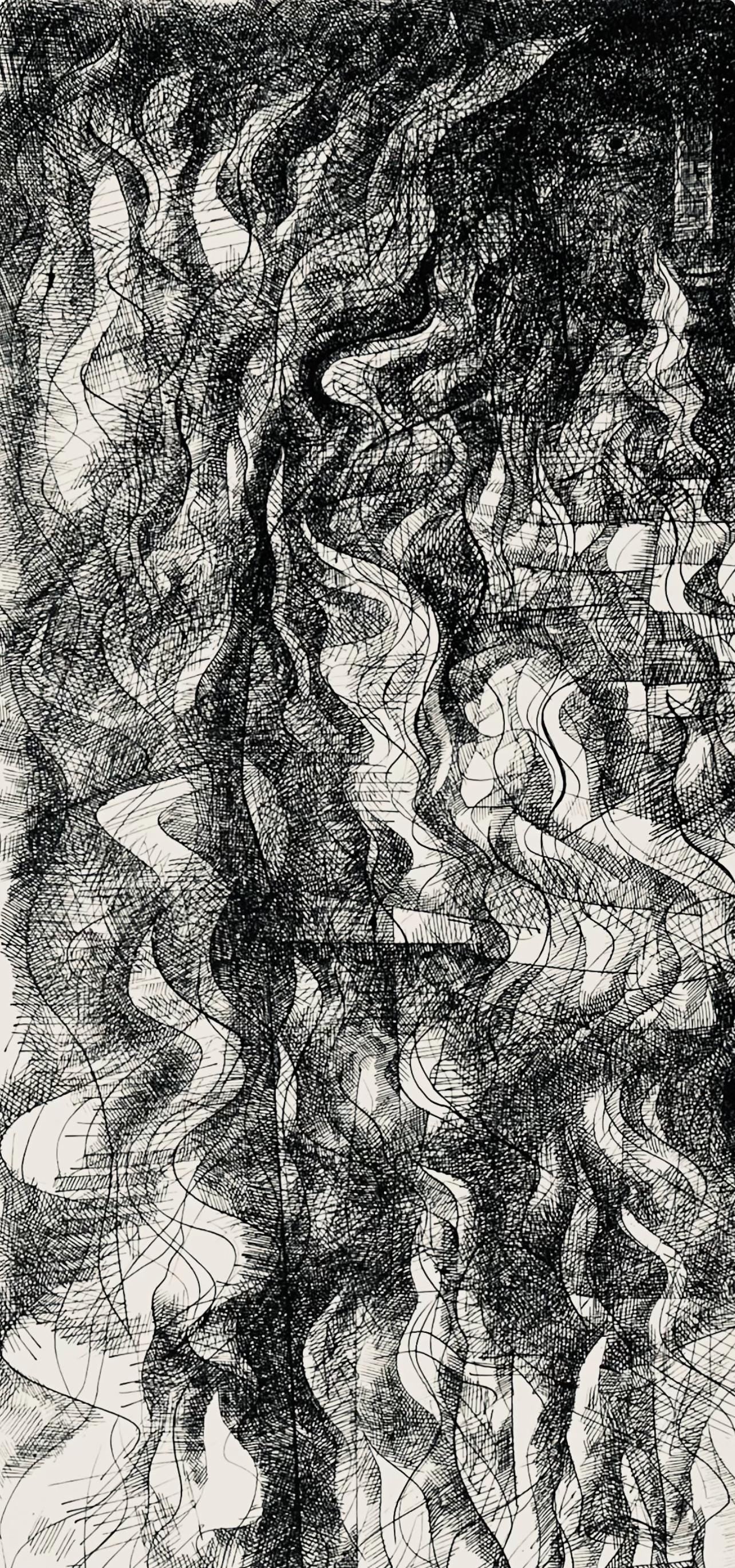 Abraham Rattner, Figure in flames, Limited Edition Lithograph