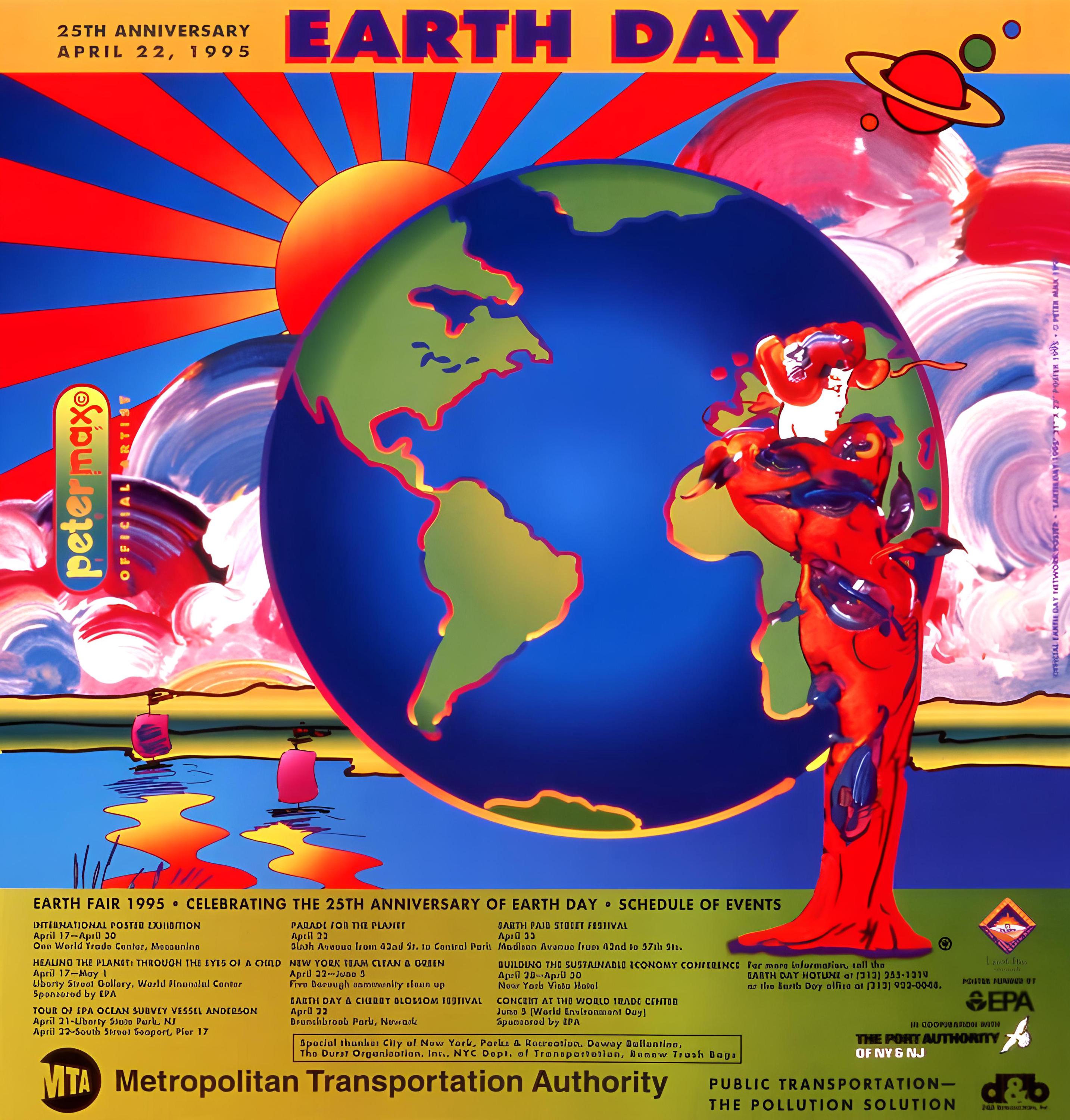Peter Max, Earth Day, 1995, Hand Signed, Official Edition Offset Lithograph