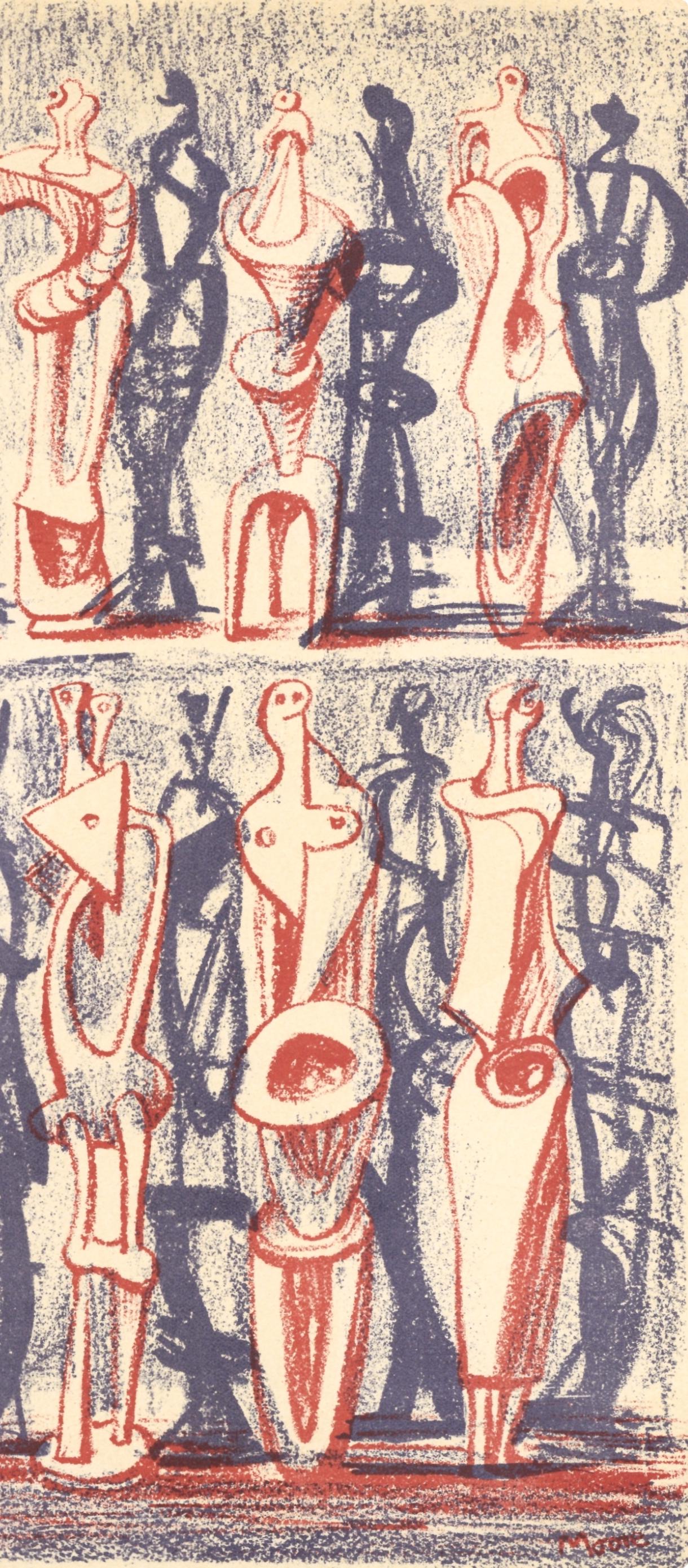Henry Moore, Red and Blue Standing Figures (Cramer 36), XXe siècle, Limited Edition Lithograph