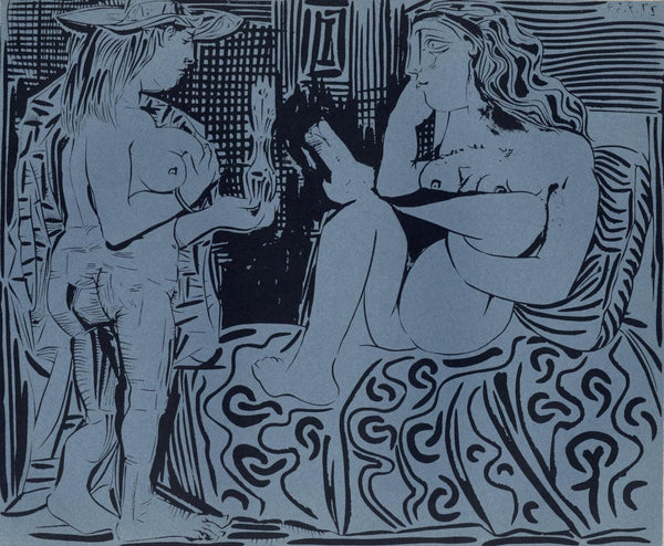 Pablo Picasso, Two Women with a Vase of Flowers (Orozco 214), Grabados al linóleo, Limited Edition Linocut