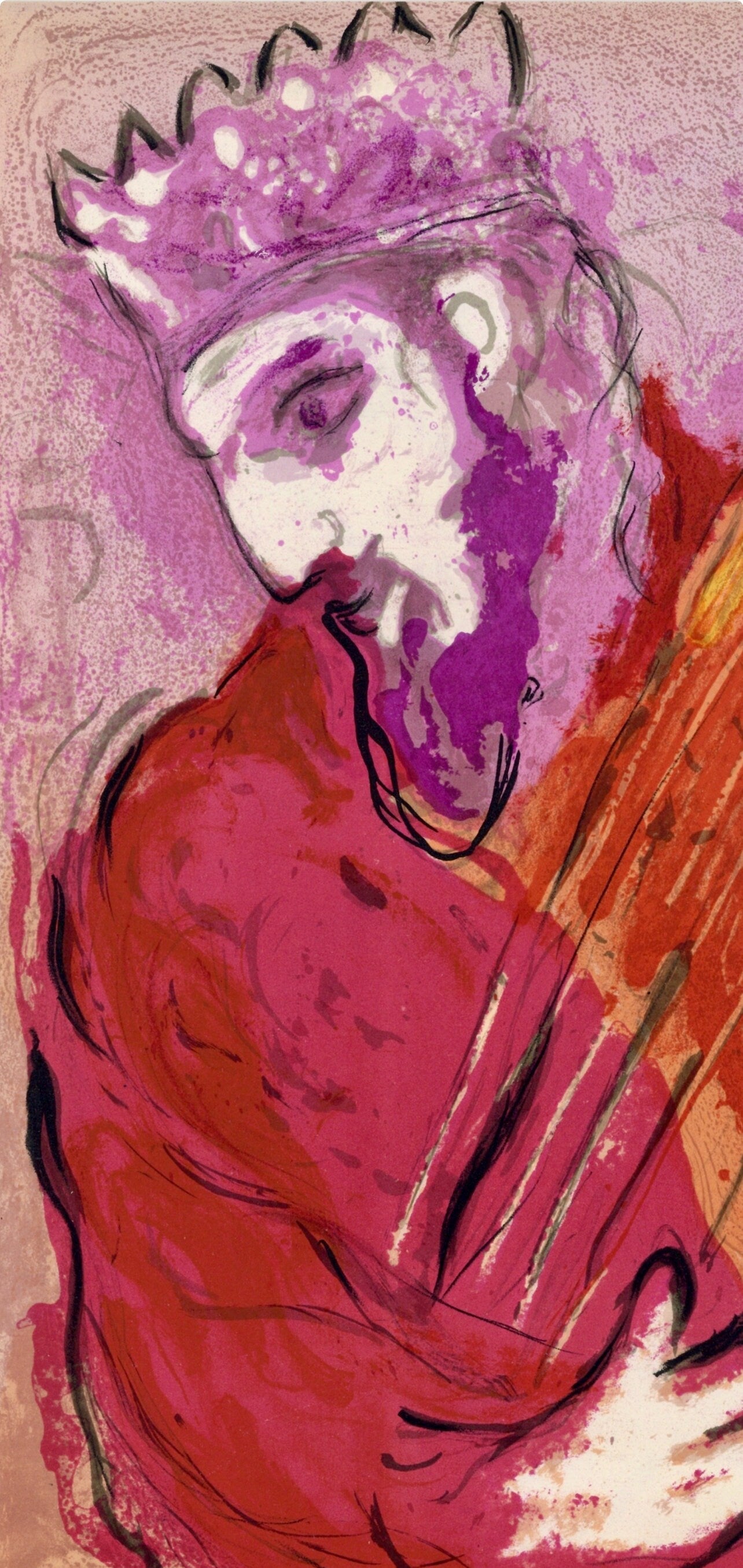 Marc Chagall, David a la harpe (Mourlot 117-46; Cramer 25), Drawings from the Bible by Marc Chagall, Verve, Limited Edition Lithograph