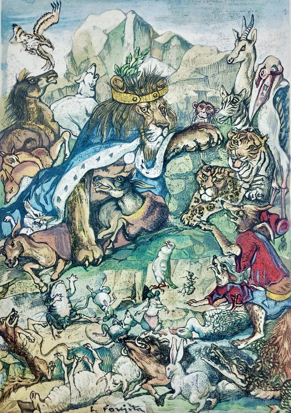 Léonard Tsugouharu Foujita (藤田 嗣治), Les animaux malades de la peste, Vingt fables de La fontaine, Limited Edition Woodcut