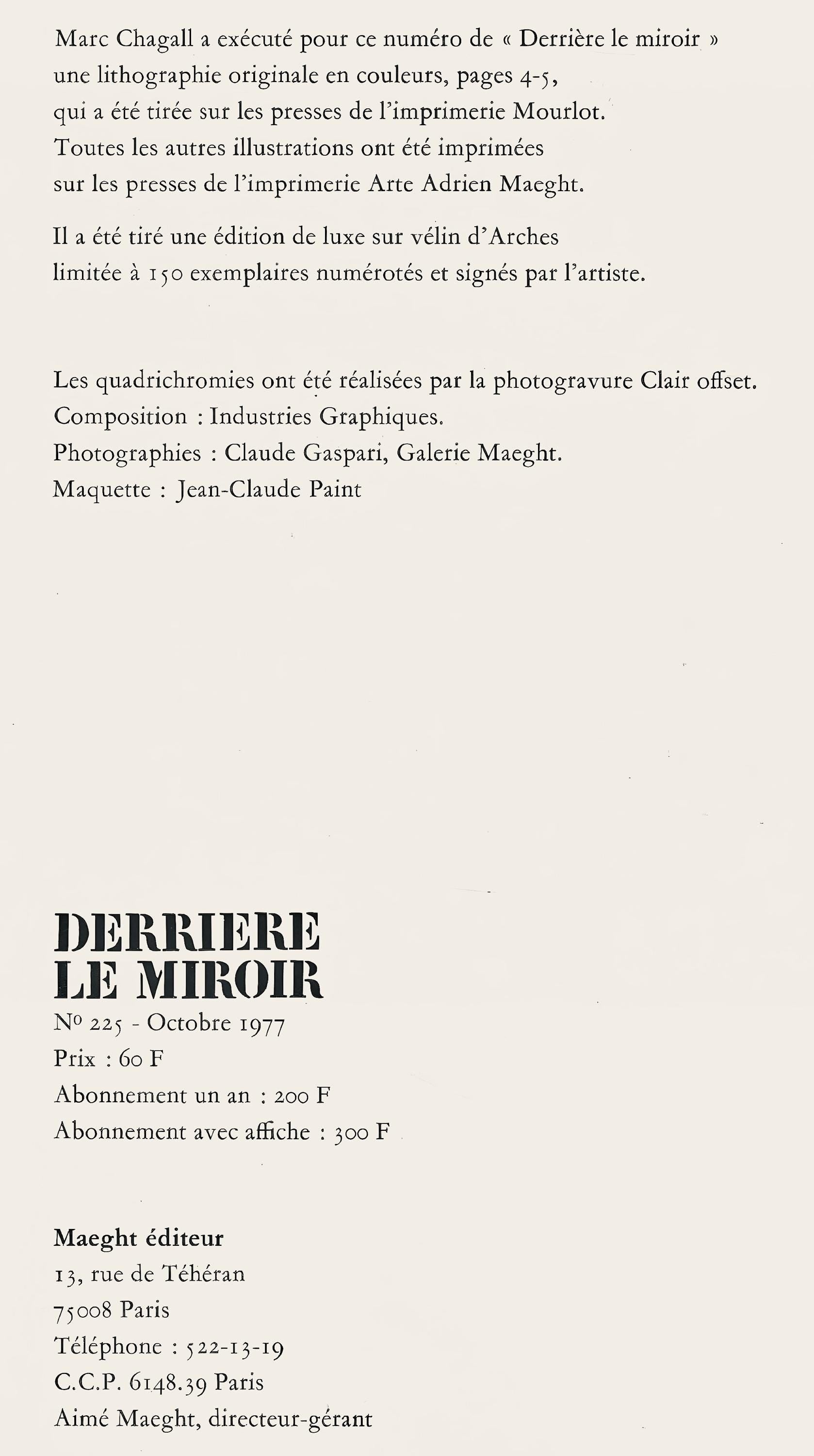 Marc Chagall, Composition (Cramer 104; Mourlot 917), Derrière le miroir, Limited Edition Lithograph