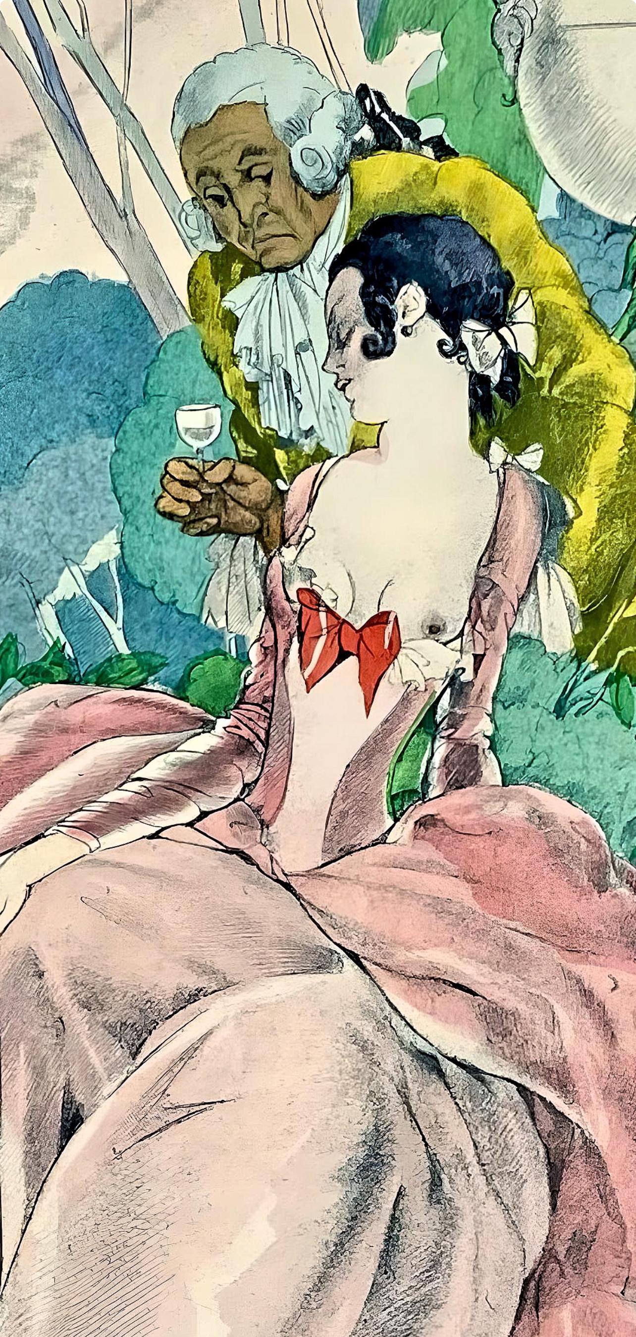 Umberto Brunelleschi, Composition, La Leçon d'amour dans un parc, Limited Edition Lithograph