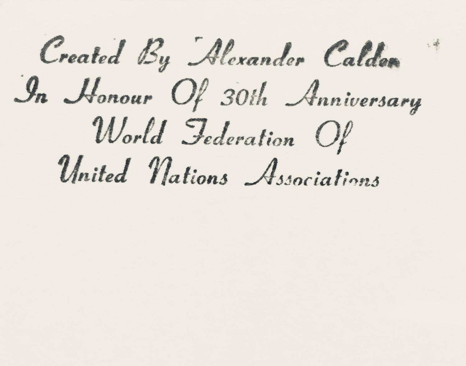 Alexander Calder, Composition, World Federation of United Nations Associations, Limited Edition Lithograph