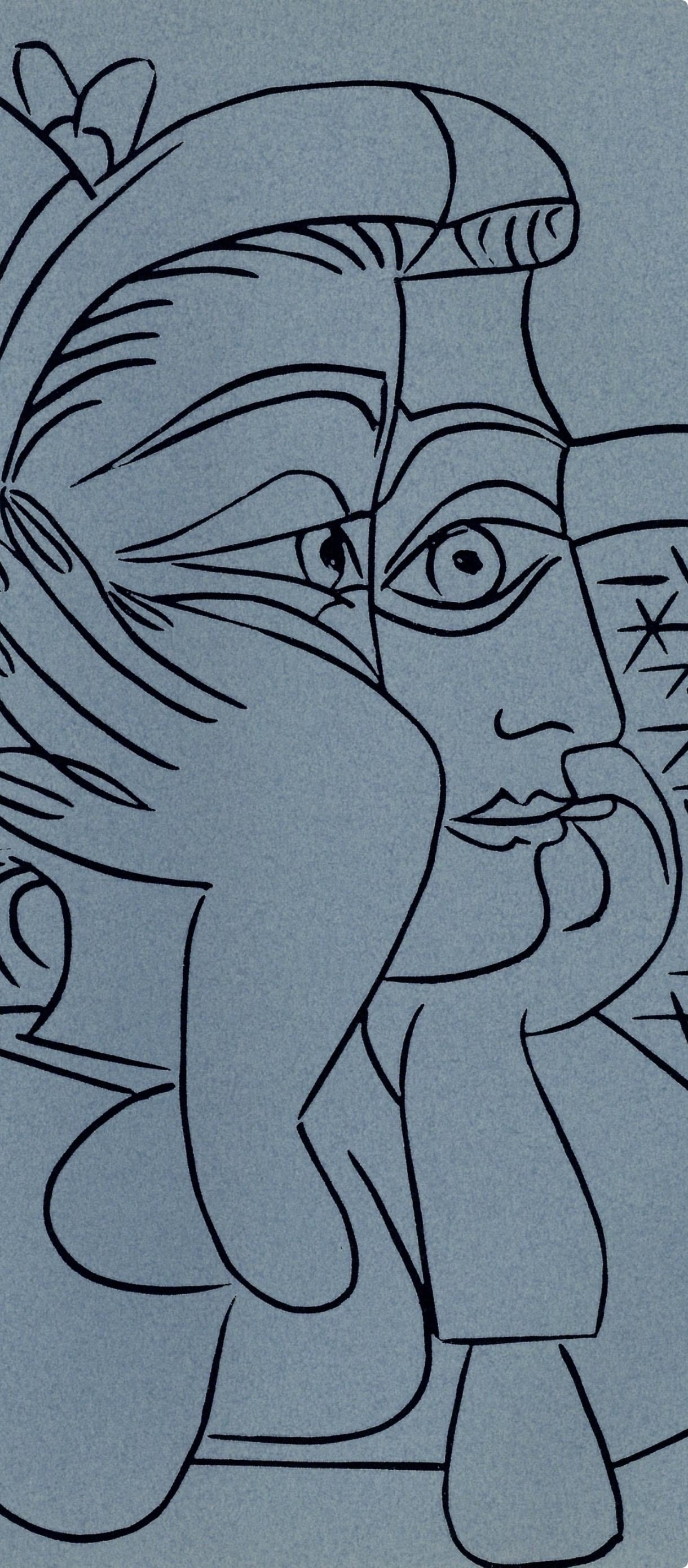 Pablo Picasso, Jacqueline Leaning on Her Elbows (Orozco 214), Grabados al linóleo, Limited Edition Linocut