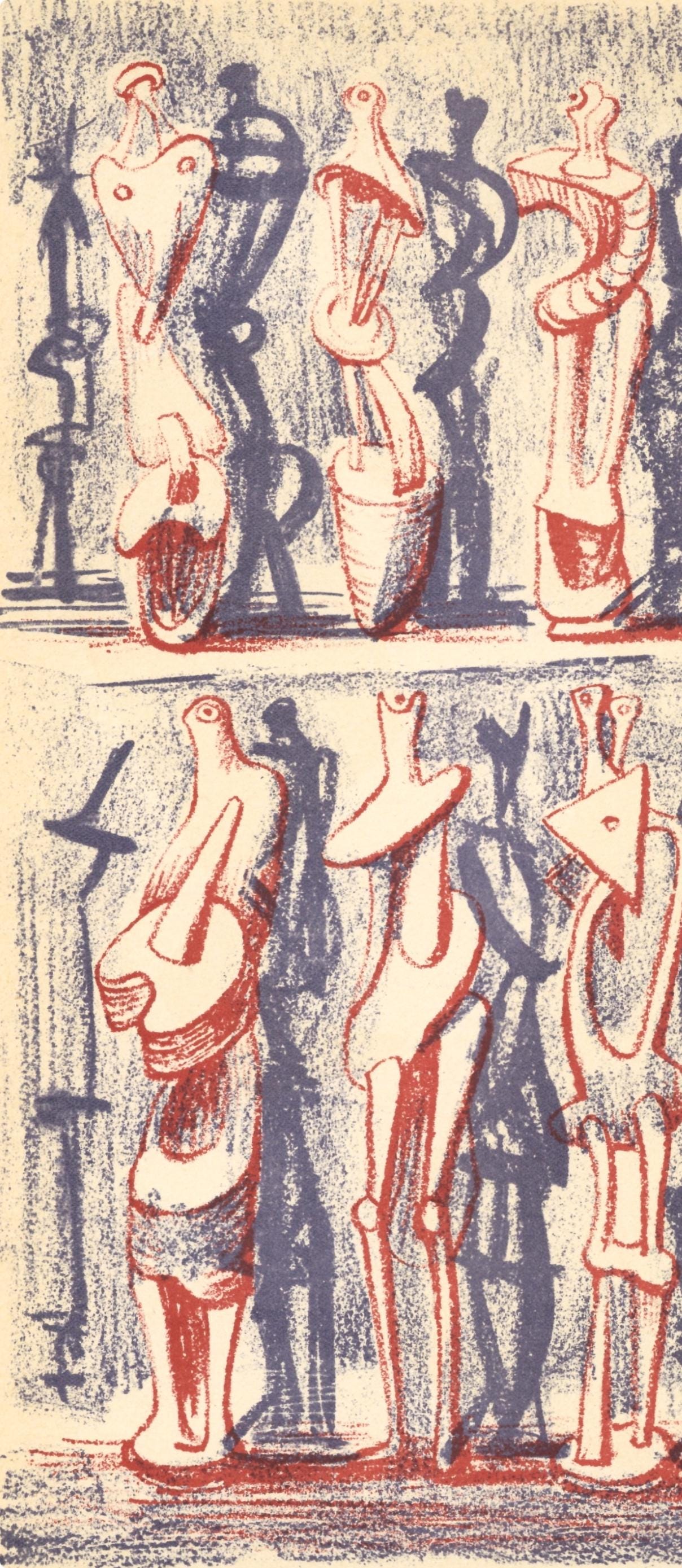 Henry Moore, Red and Blue Standing Figures (Cramer 36), XXe siècle, Limited Edition Lithograph