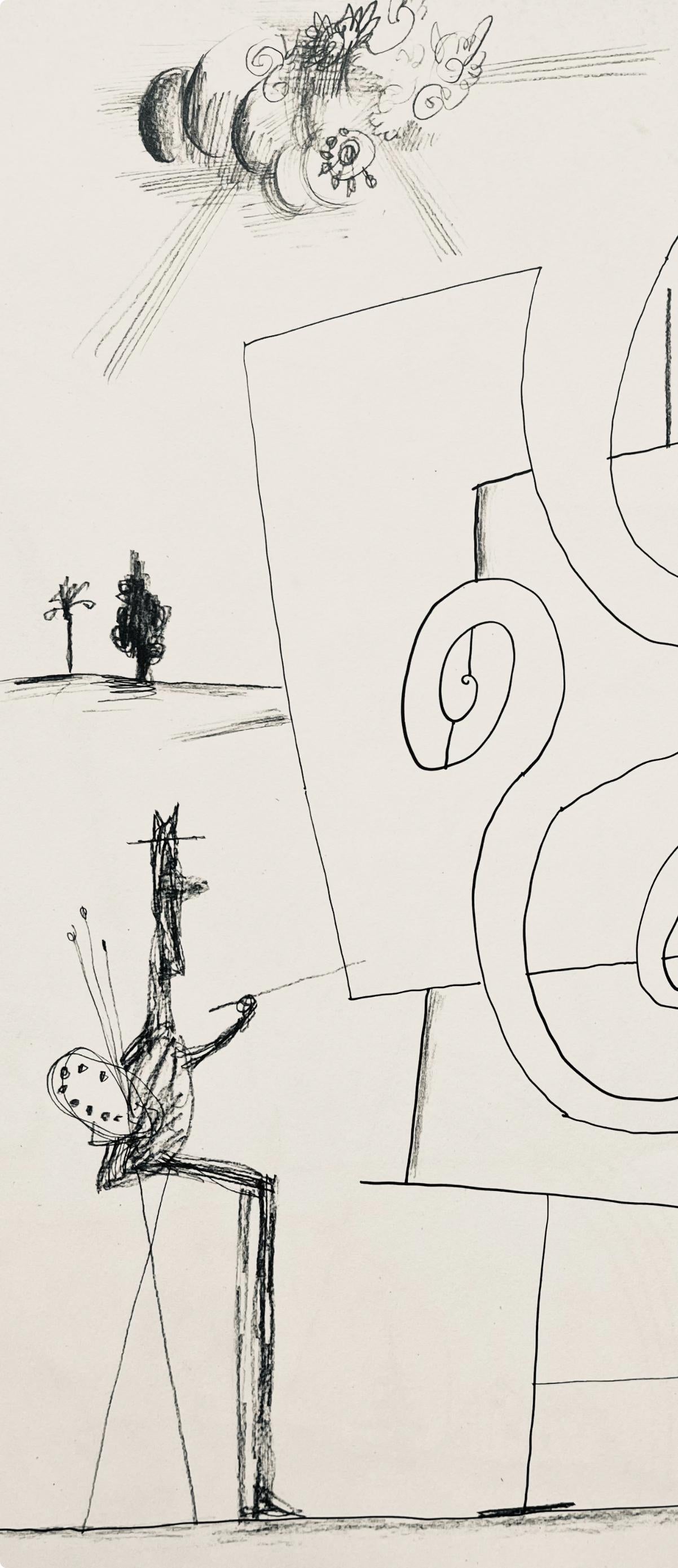 Saul Steinberg, Composition, Derrière le miroir, Limited Edition Lithograph