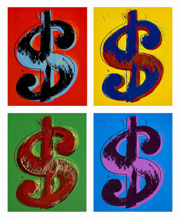 Andy Warhol, Dollar Sign, Red, Yellow, Green, Blue, Suite of Four, Official Limited Edition, Sunday B. Morning, Silkscreens
