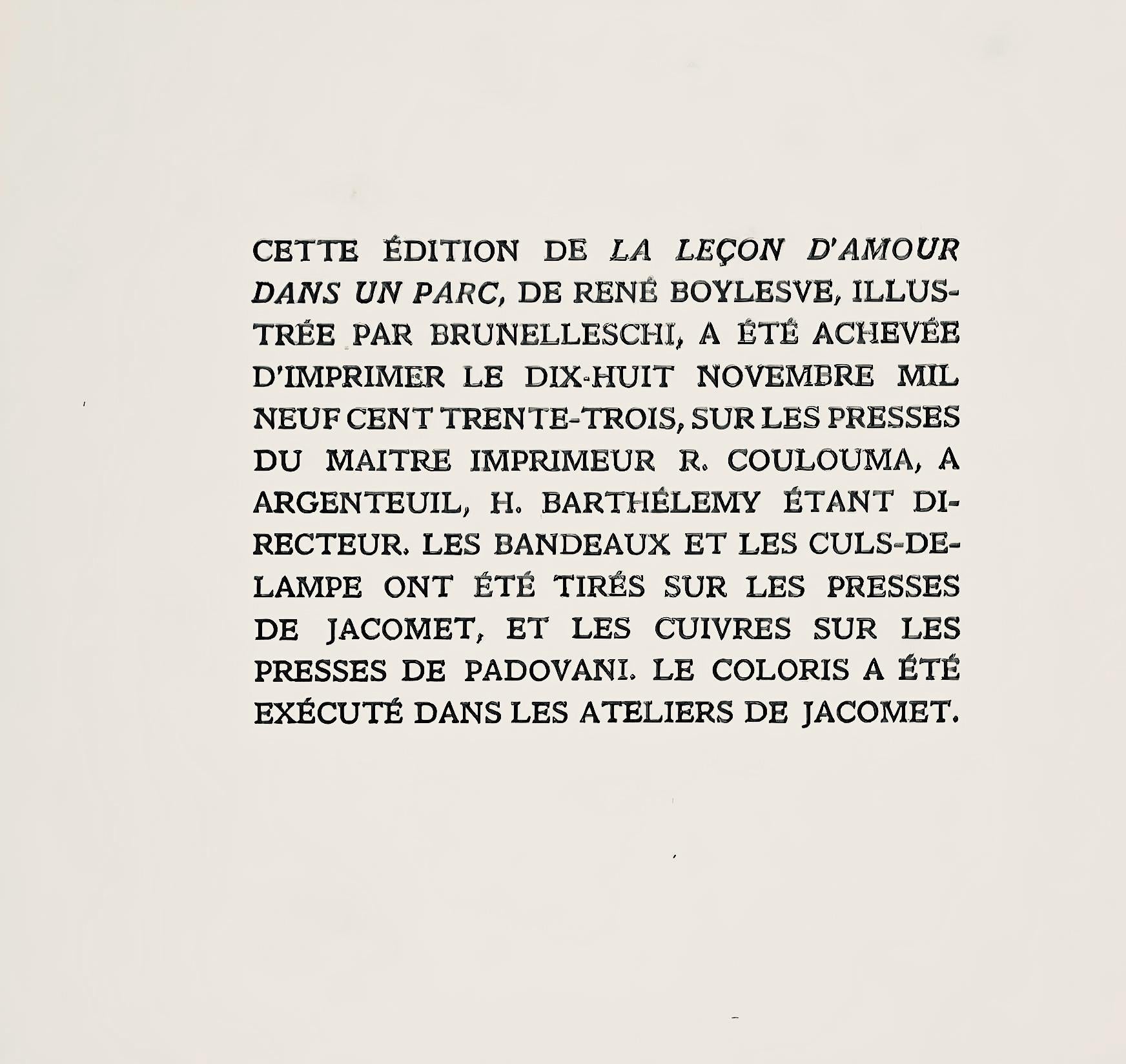Umberto Brunelleschi, Composition, La Leçon d'amour dans un parc, Limited Edition Lithograph