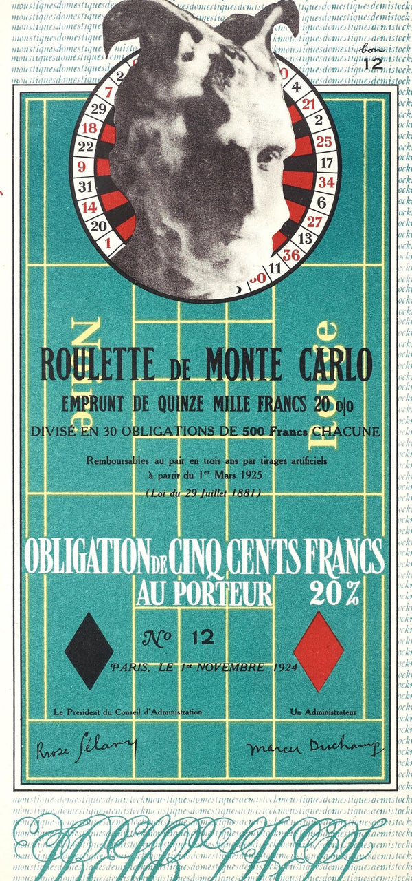 Marcel Duchamp, Monte Carlo Bond (Schwarz 406b), XXe siècle, Limited Edition Lithograph