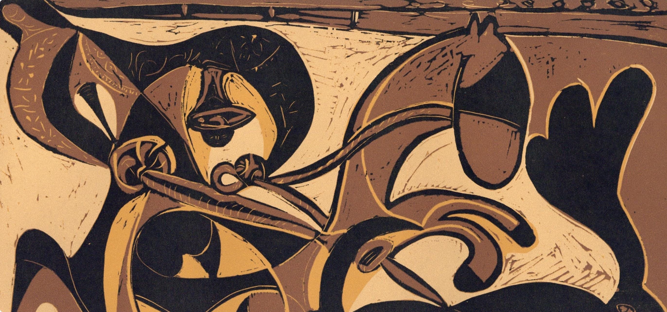Pablo Picasso, Picador Goading Bull (Orozco 214), Grabados al linóleo, Limited Edition Linocut