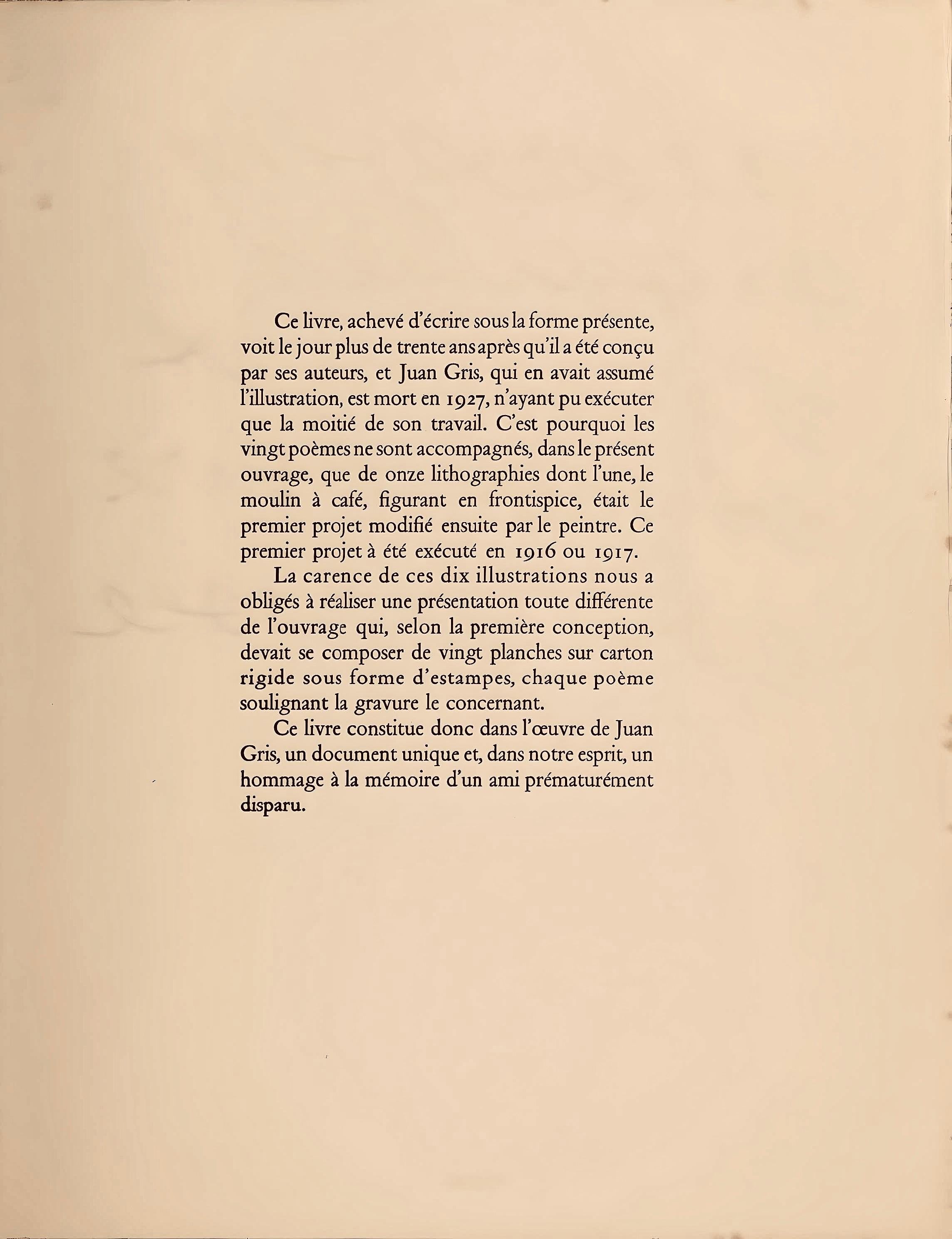 Juan Gris, Le Livre (Kahnweiler 1969), Au Soleil du Plafond, Limited Edition Lithograph